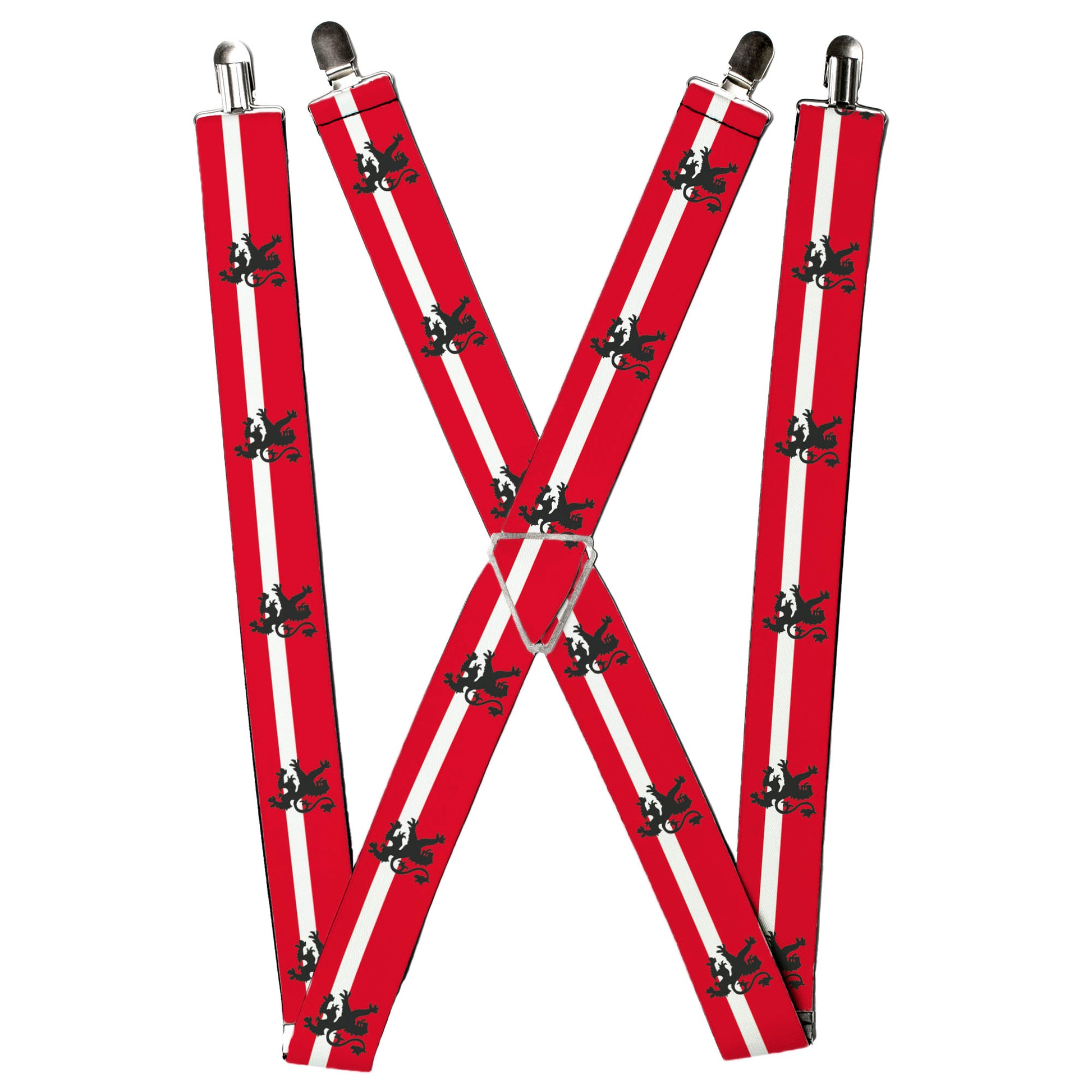 Suspenders - Rampant Lion Repeat/Stripes Red/White/Black Suspenders Buckle-Down