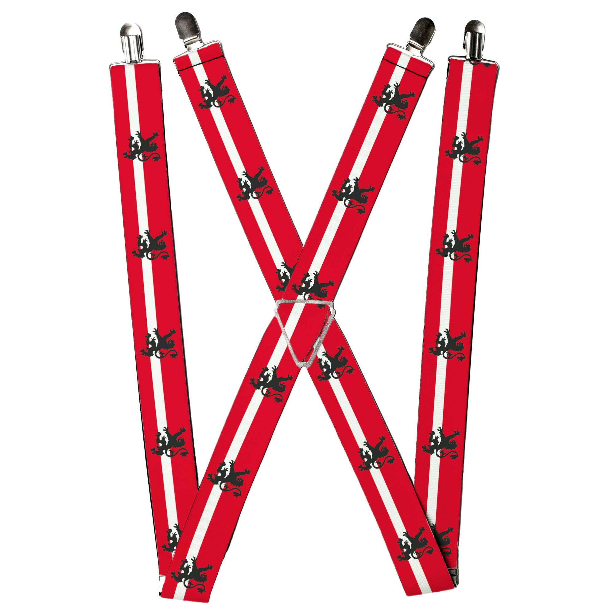 Suspenders - Rampant Lion Repeat/Stripes Red/White/Black Suspenders Buckle-Down