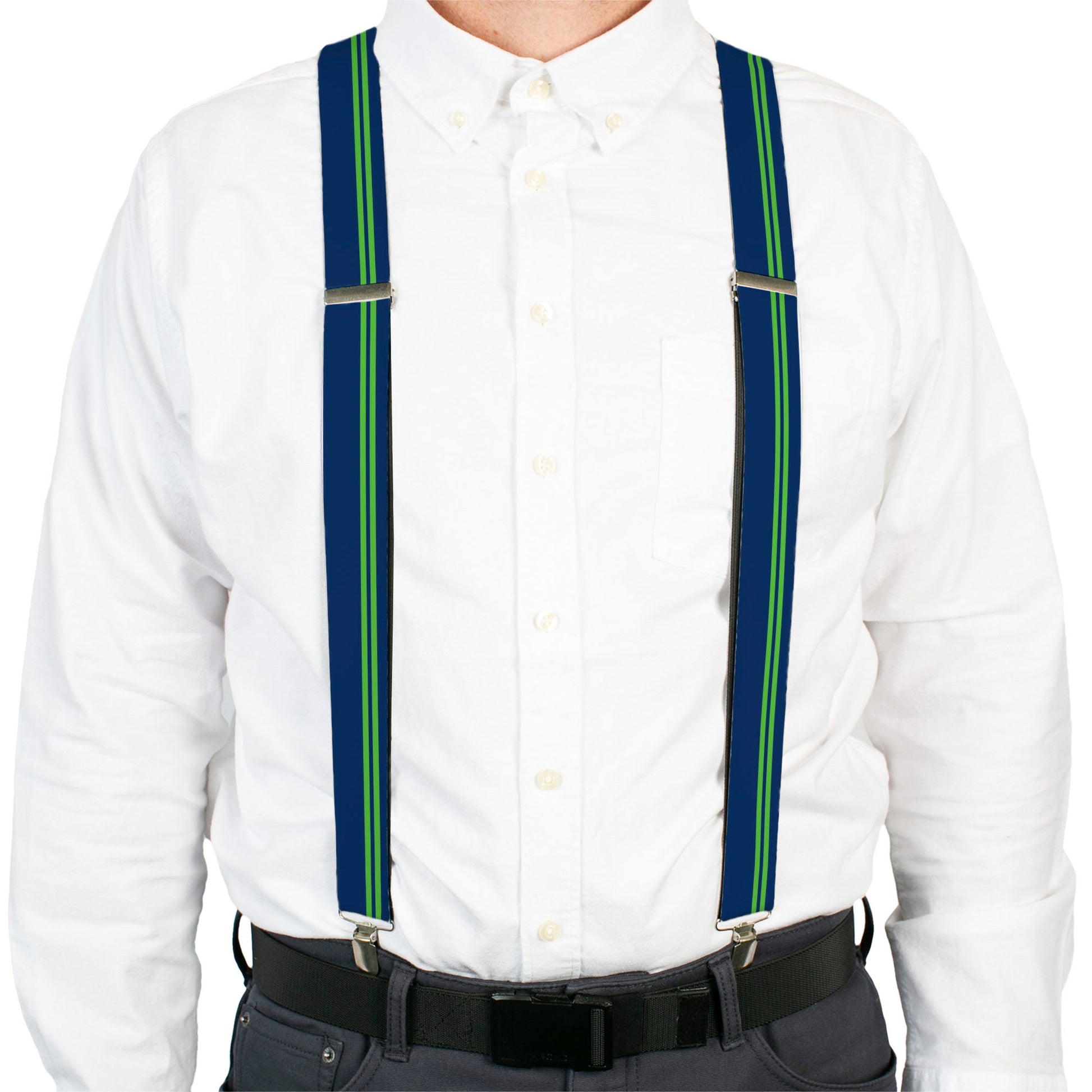 Suspenders - Racing Stripe Navy/Bright Green Suspenders Buckle-Down