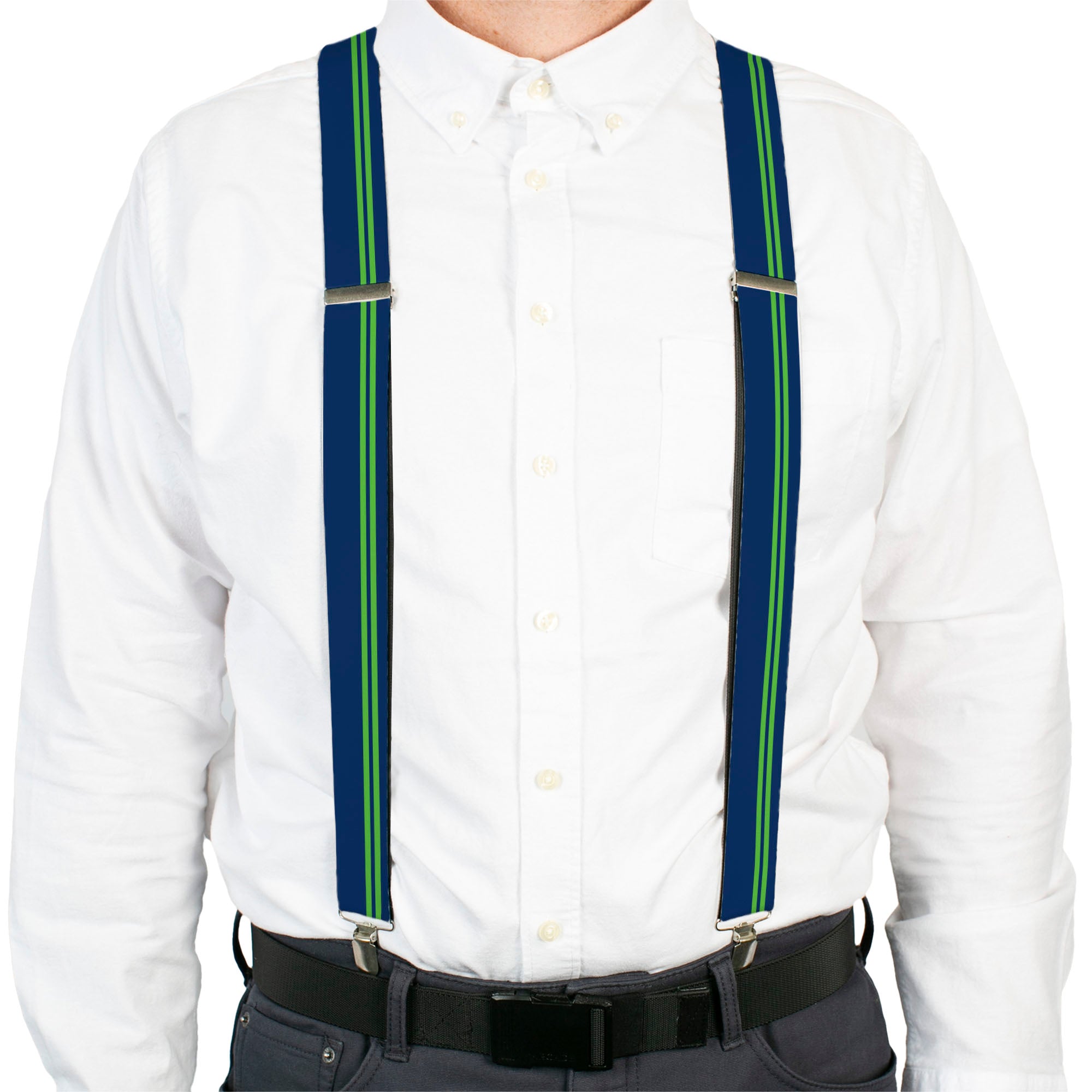 Suspenders - Racing Stripe Navy/Bright Green Suspenders Buckle-Down