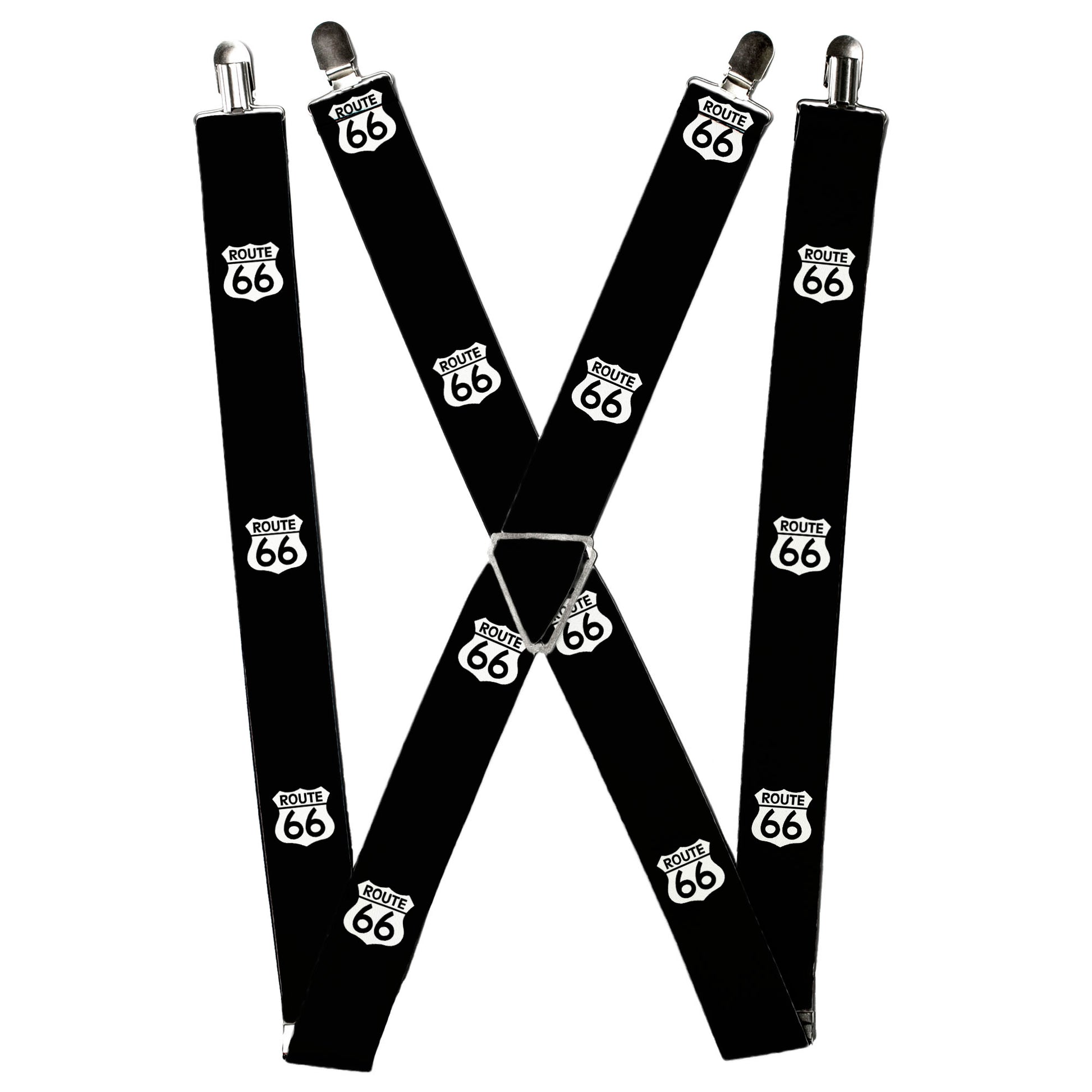 Suspenders - ROUTE 66 Highway Sign Repeat Black/White Suspenders Buckle-Down