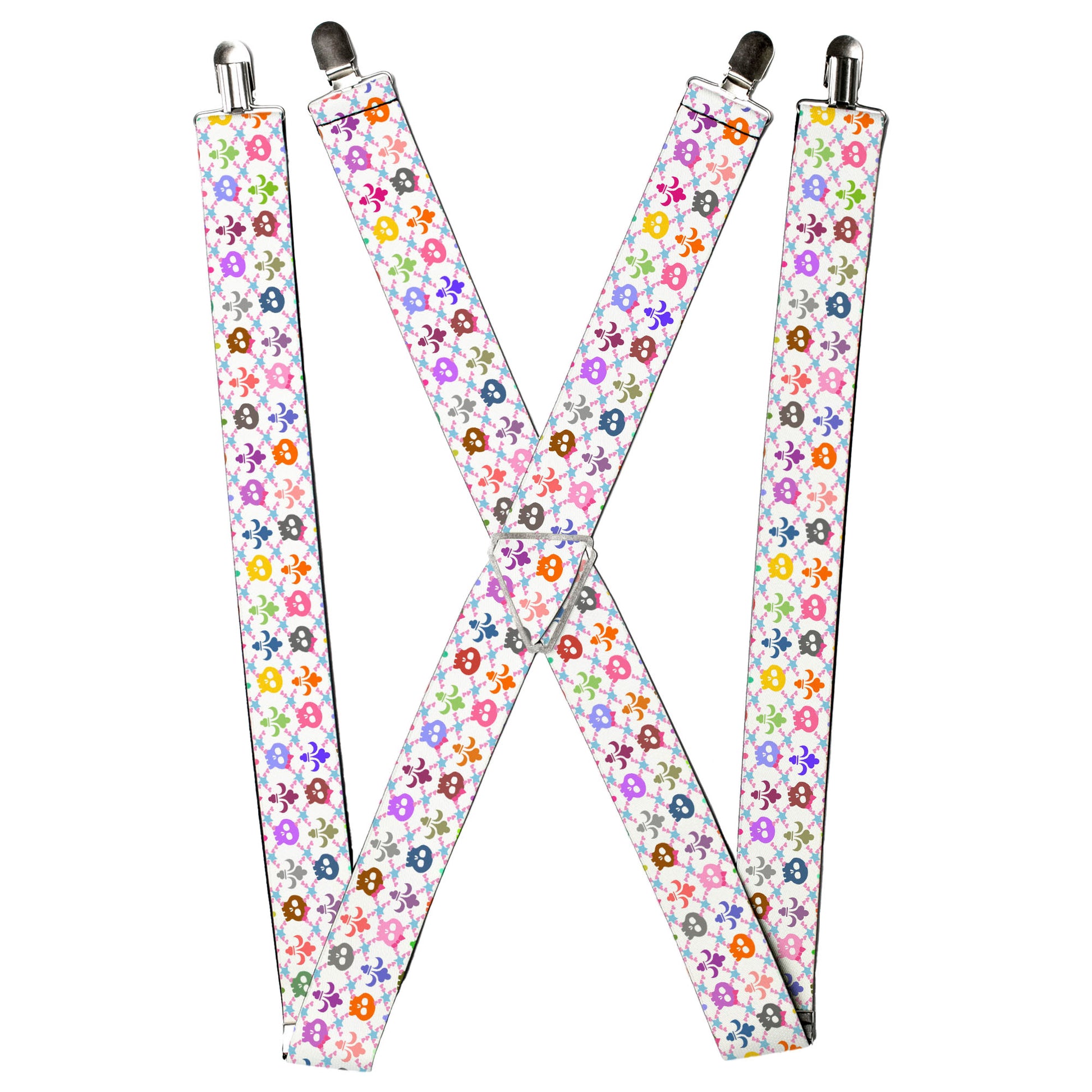 Suspenders - Skull & Fleur-de-Lis White/Multi Color Suspenders Buckle-Down