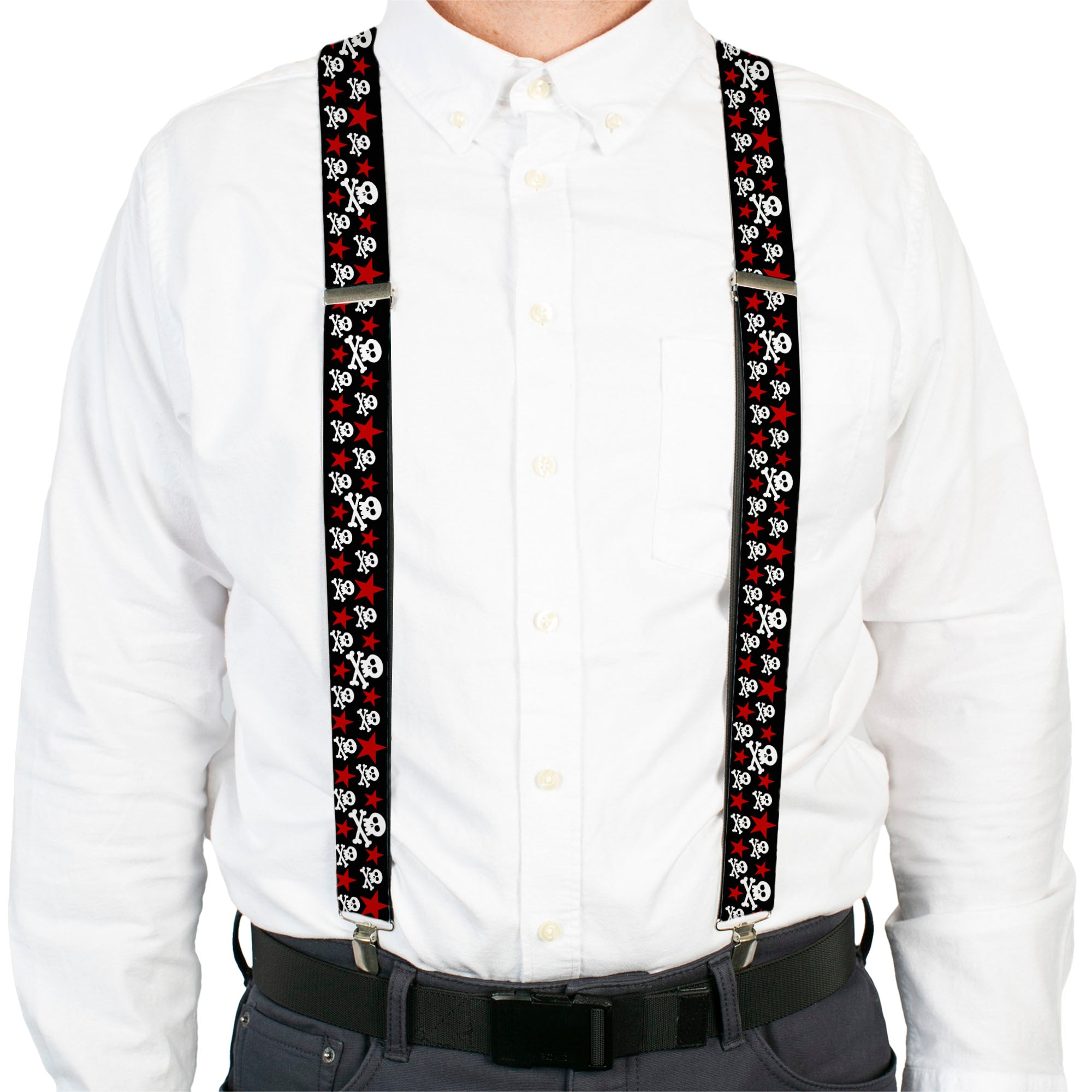 Suspenders - Skulls & Stars Black/White/Red Suspenders Buckle-Down