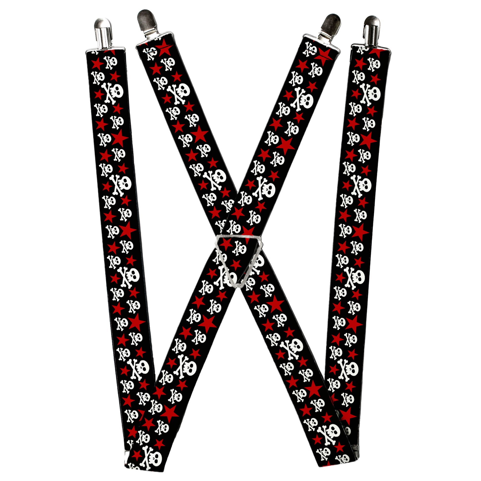 Suspenders - Skulls & Stars Black/White/Red Suspenders Buckle-Down
