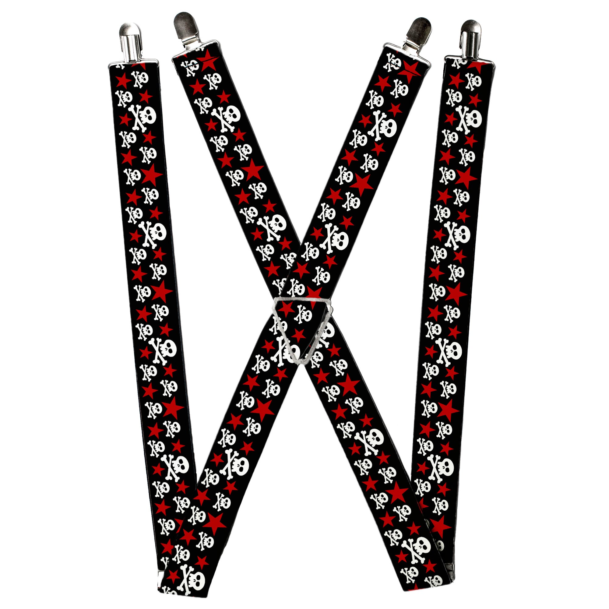 Suspenders - Skulls & Stars Black/White/Red Suspenders Buckle-Down