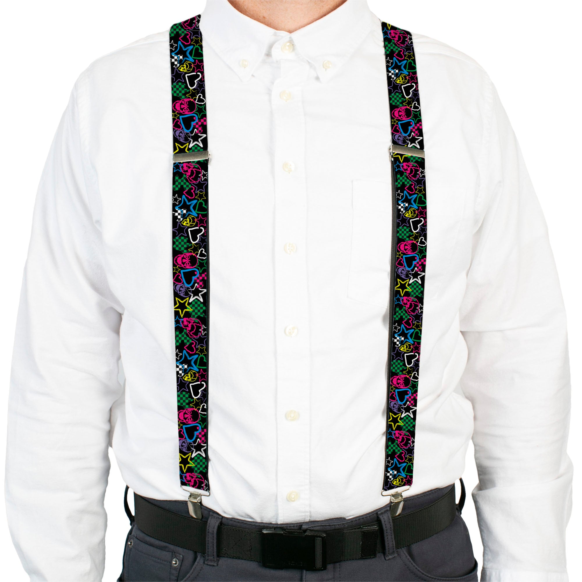 Suspenders - Sketch Skull/Star/Heart/Checker Black/Multi Color Suspenders Buckle-Down