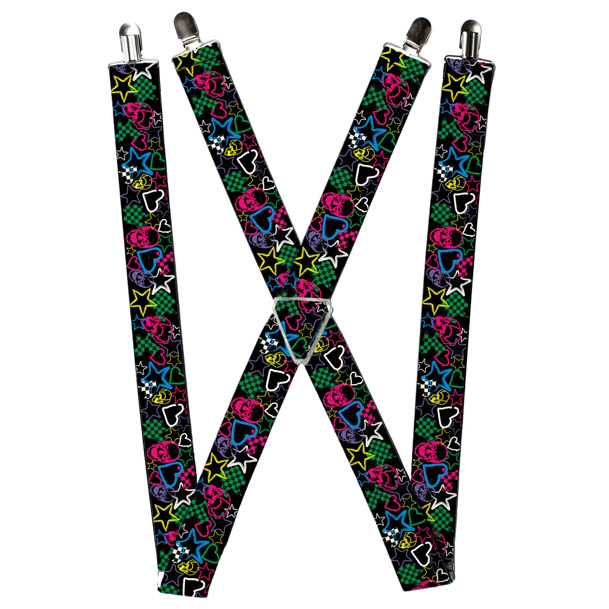Suspenders - Sketch Skull/Star/Heart/Checker Black/Multi Color Suspenders Buckle-Down