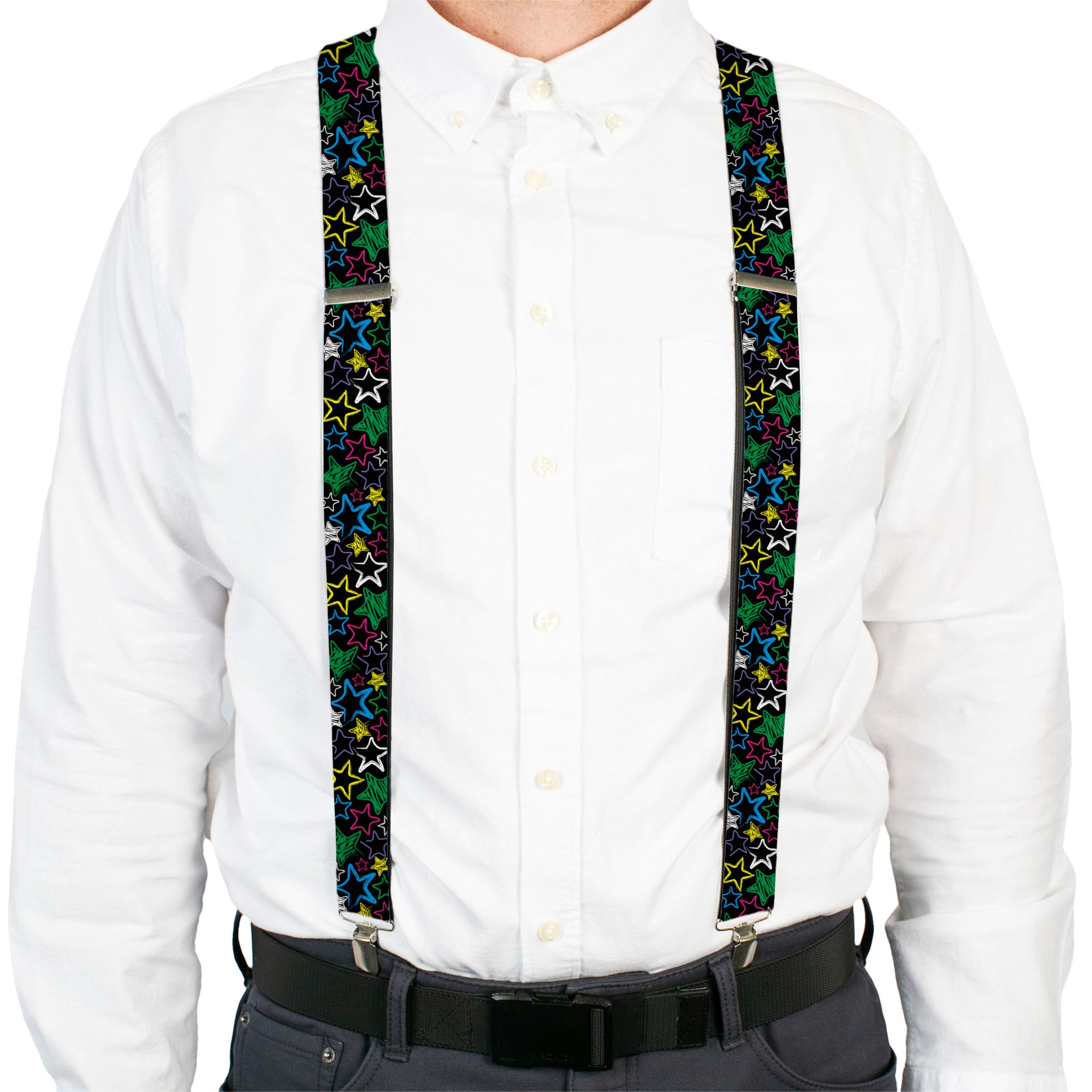 Suspenders - Sketch Stars Black/Multi Color Suspenders Buckle-Down
