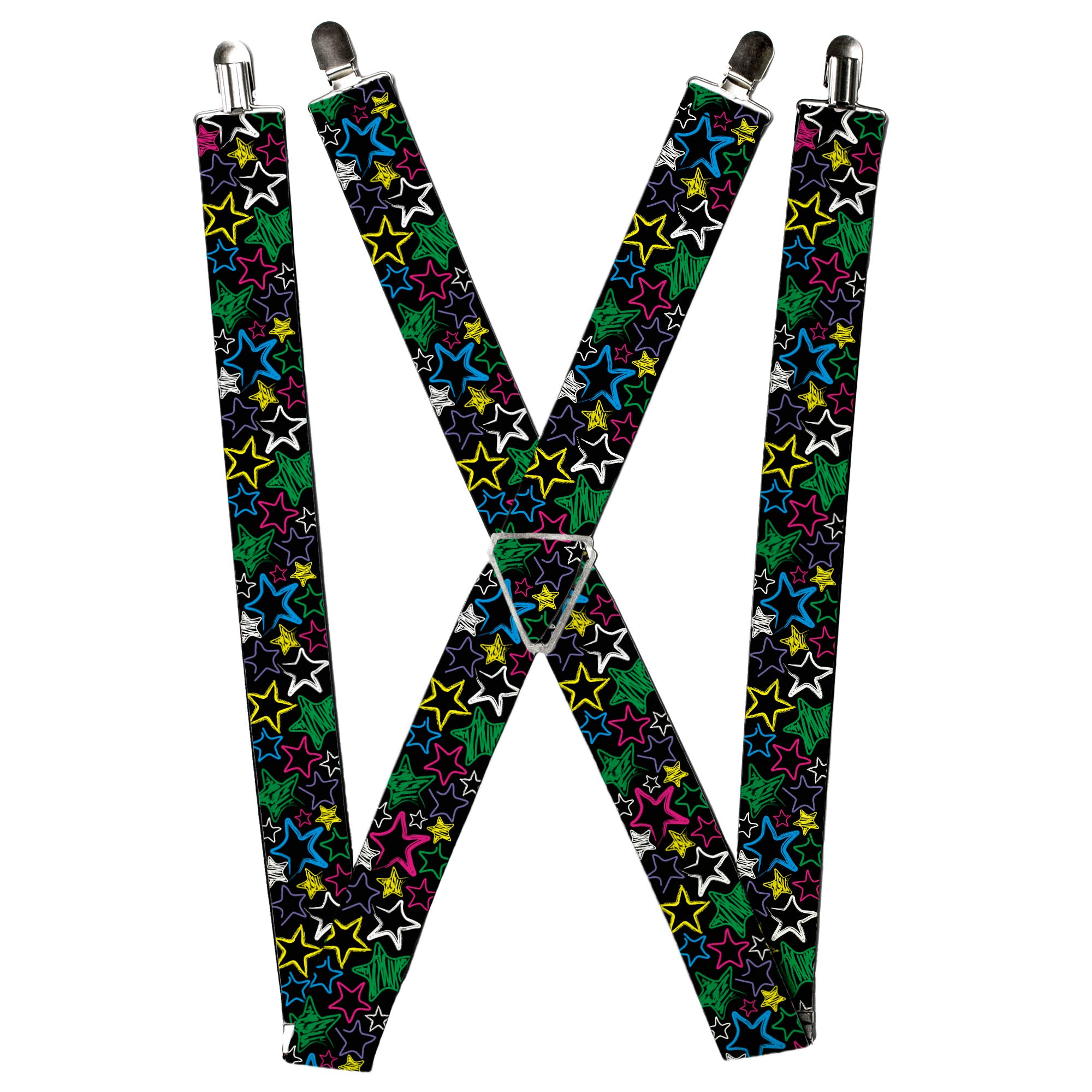 Suspenders - Sketch Stars Black/Multi Color Suspenders Buckle-Down