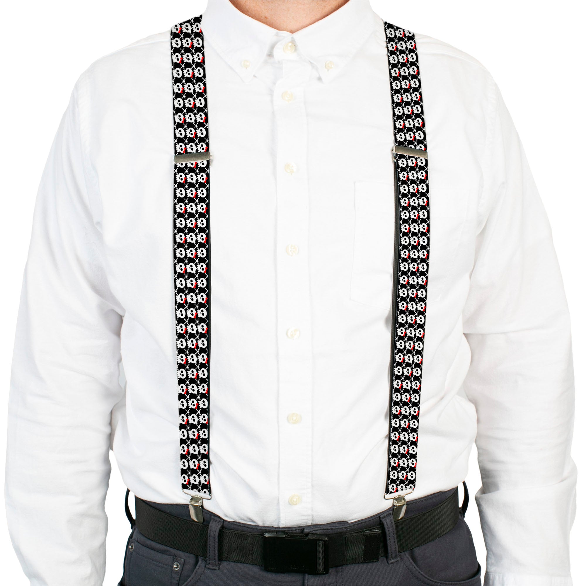 Suspenders - Skull w/Bow Black/White/Red Suspenders Buckle-Down