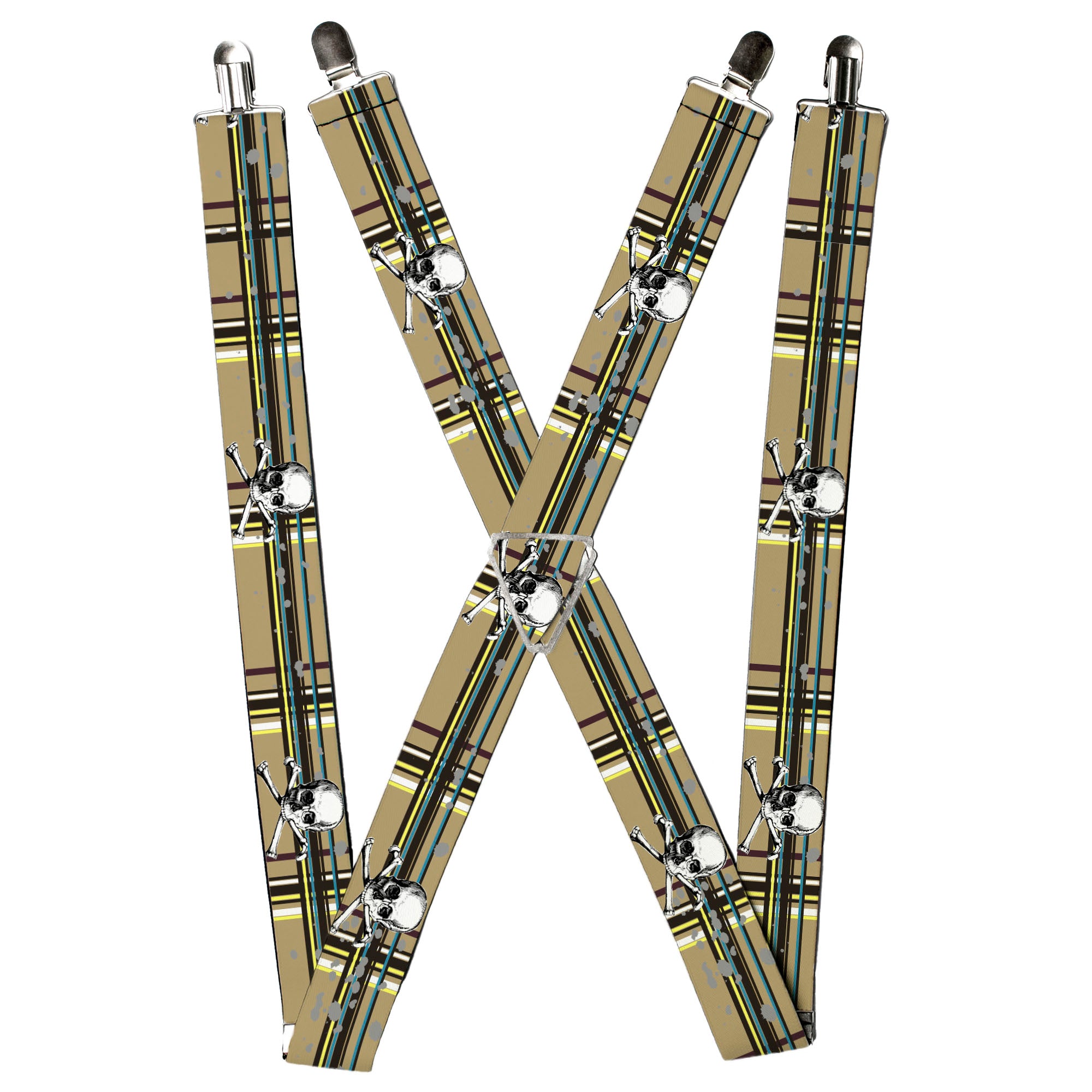 Suspenders - Skull & Cross Bones Plaid Tan Suspenders Buckle-Down