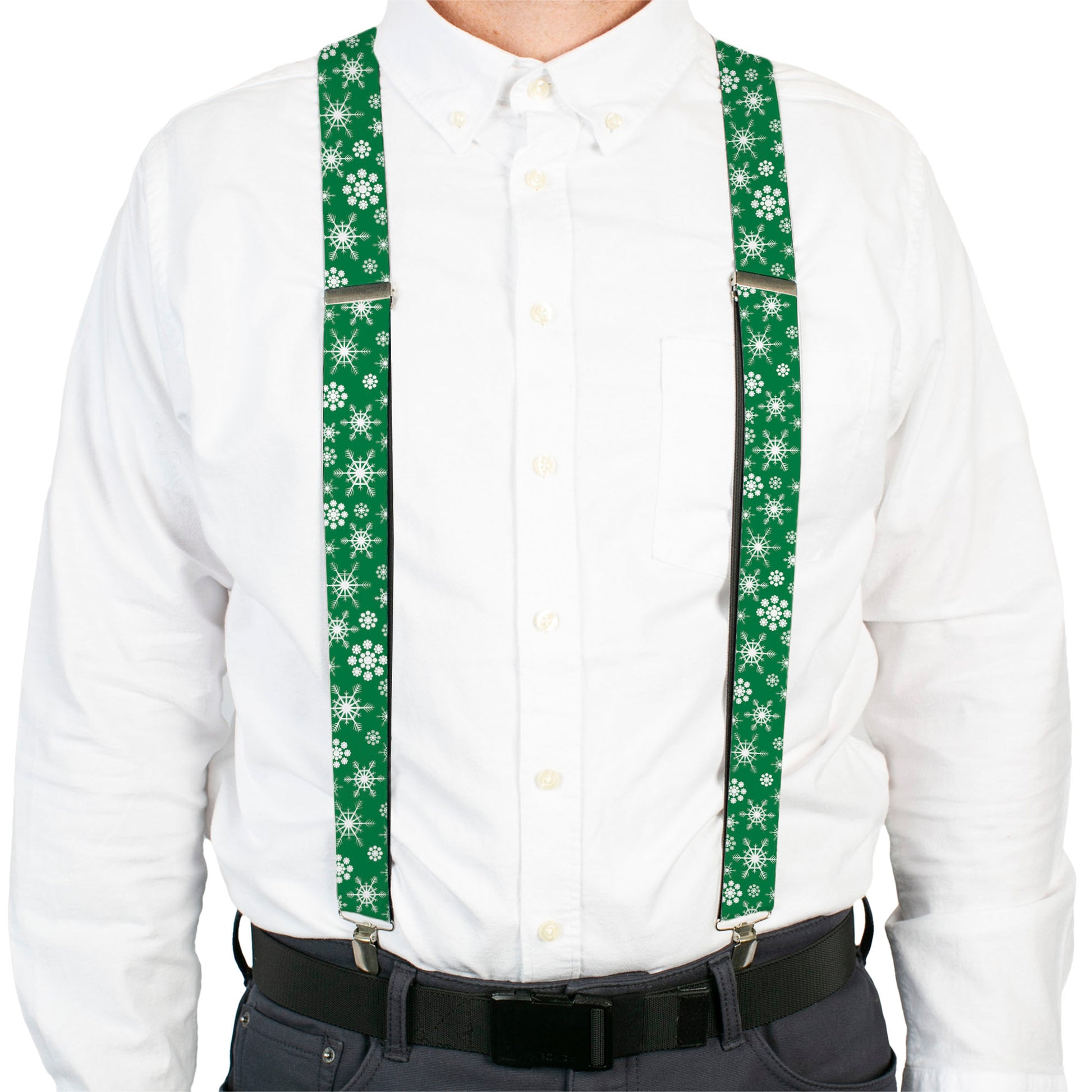 Suspenders - Snowflakes Green/White Suspenders Buckle-Down