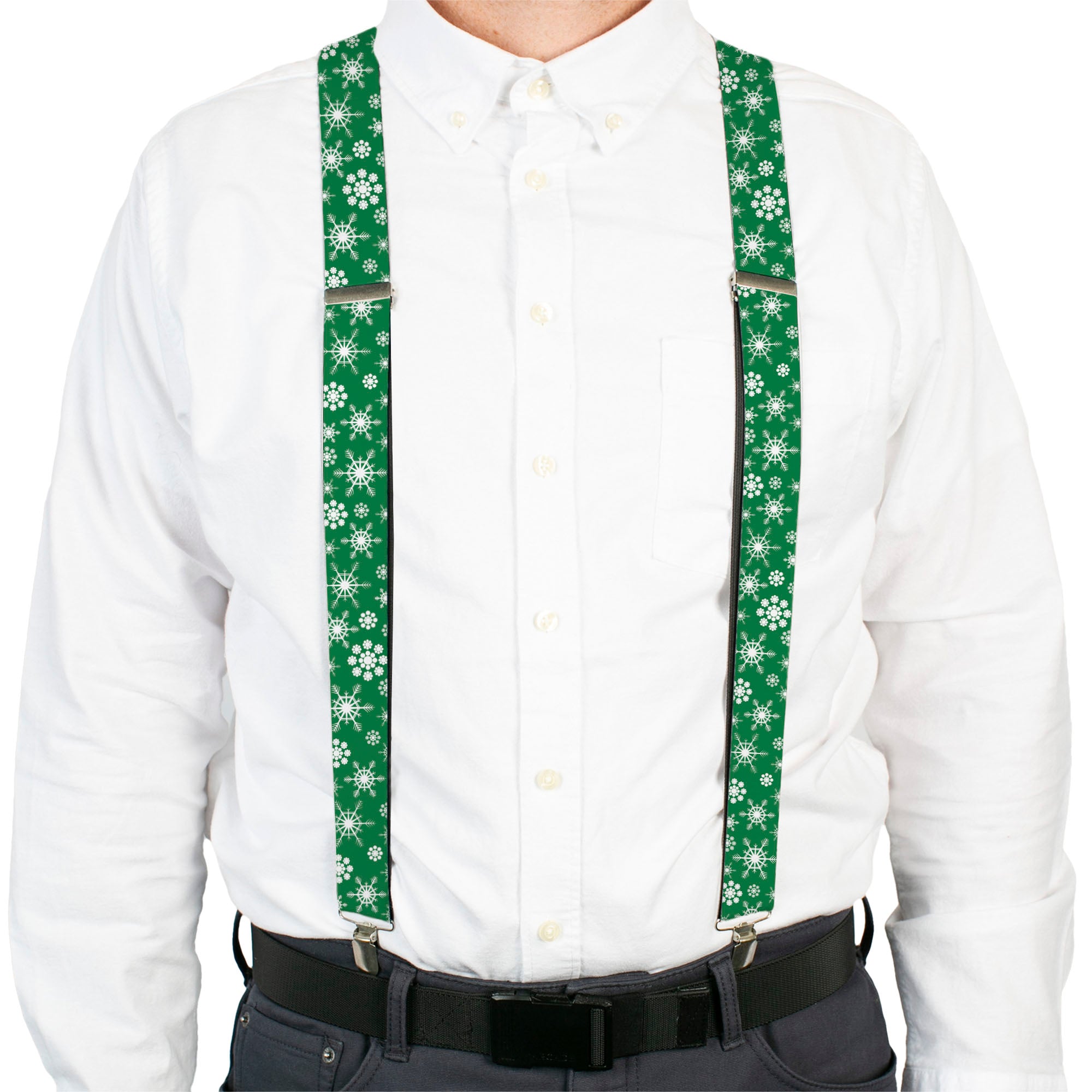 Suspenders - Snowflakes Green/White Suspenders Buckle-Down