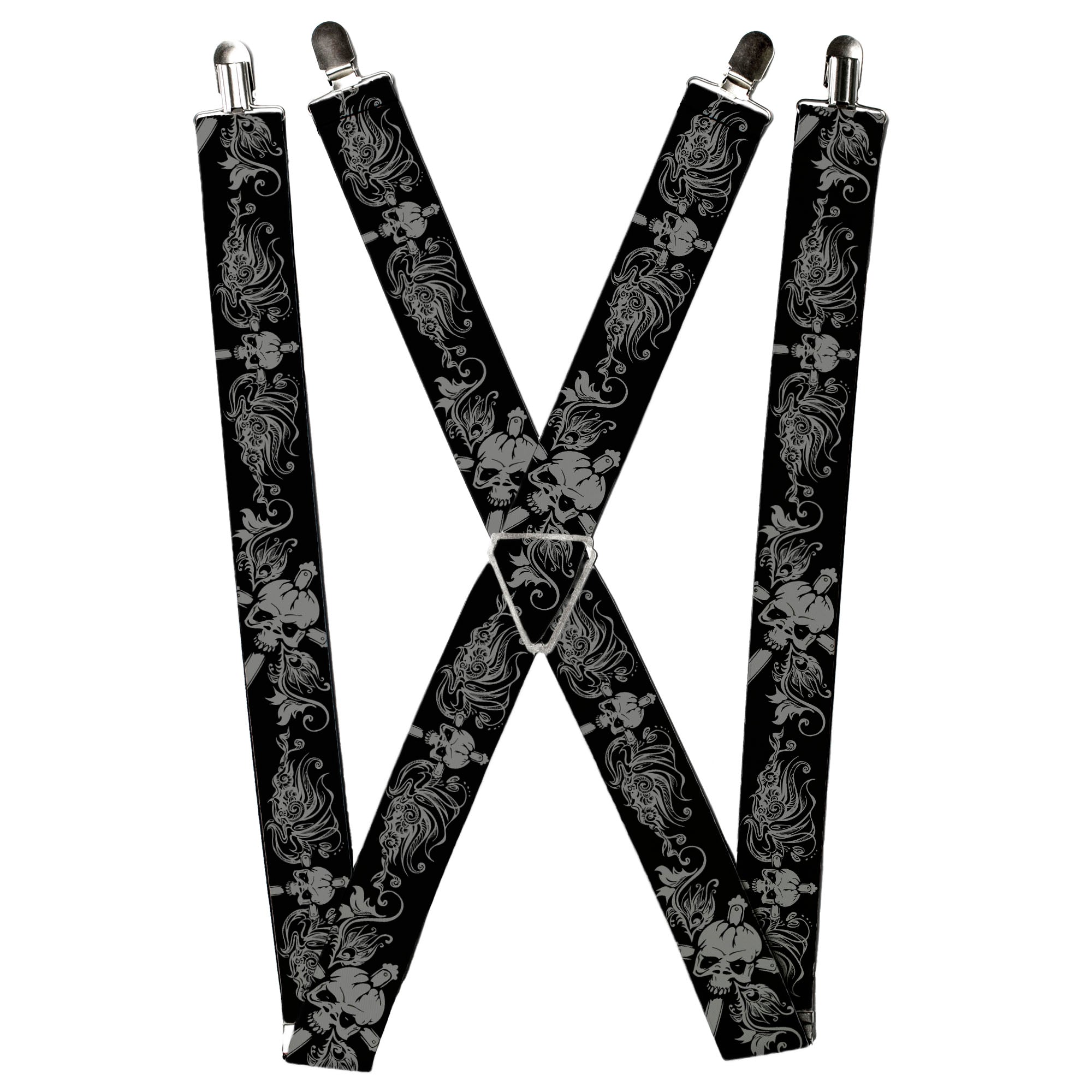 Suspenders - Skull & Dagger w/Filigree Black/Gray Suspenders Buckle-Down