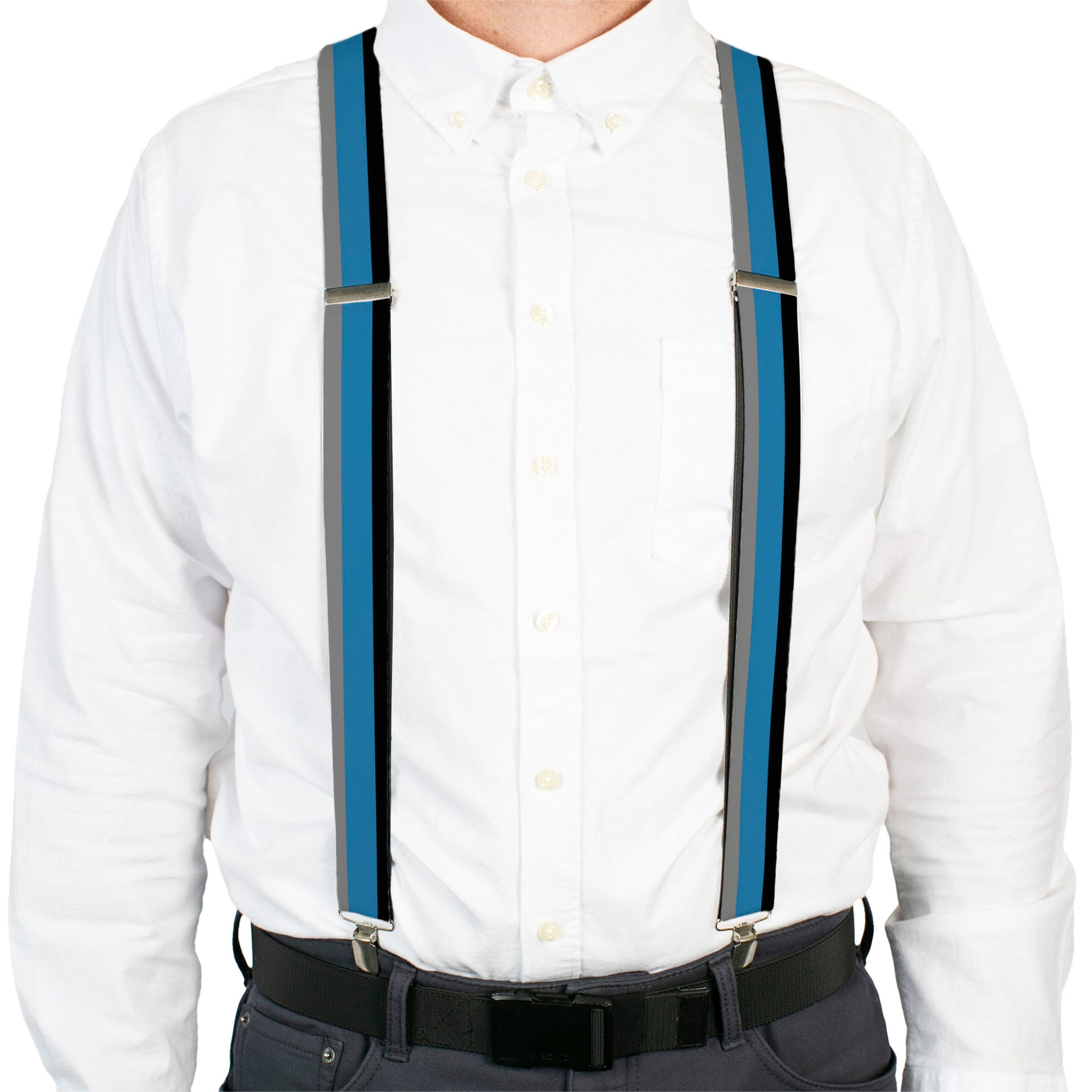 Suspenders - Stripes Black/Turquoise/Gray Suspenders Buckle-Down