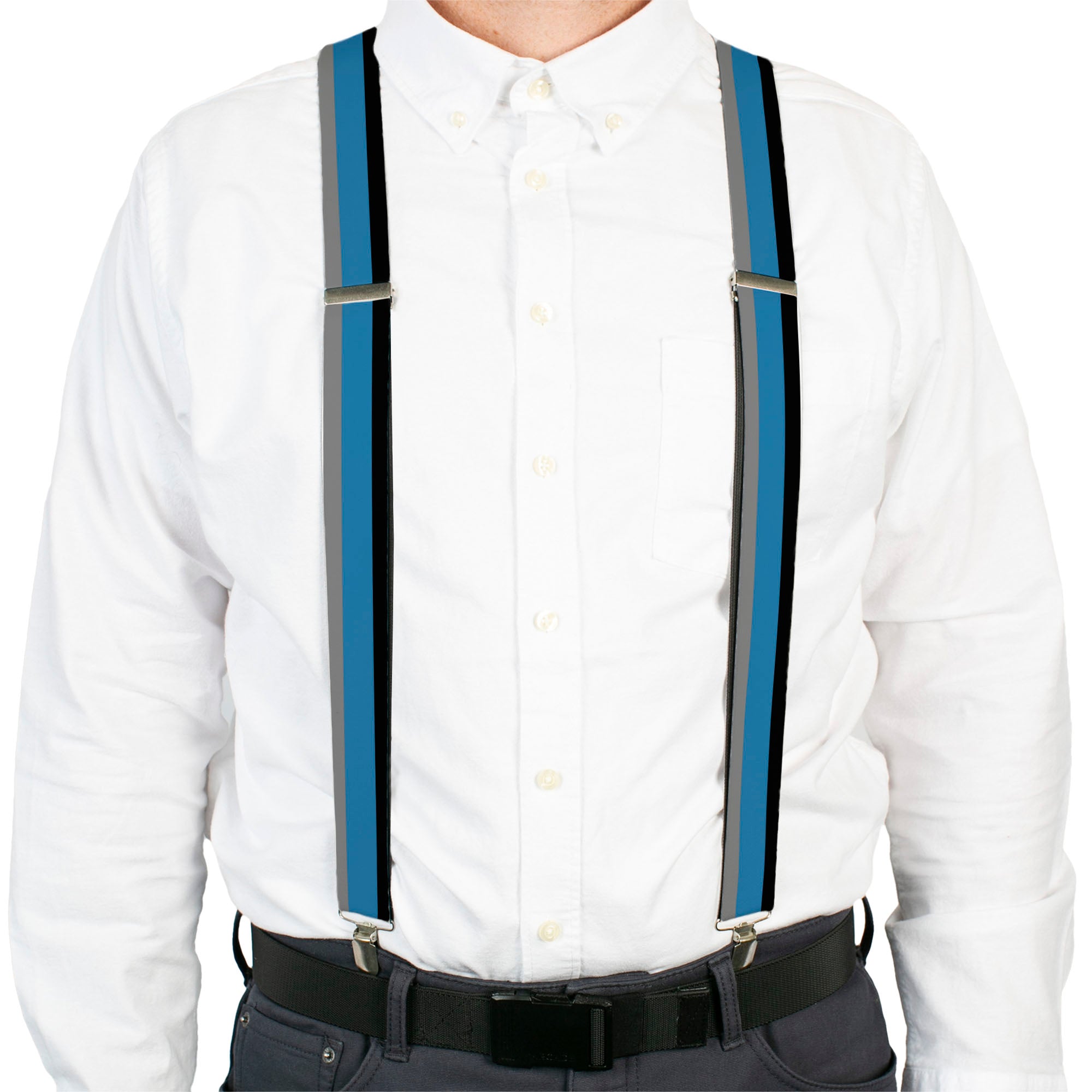 Suspenders - Stripes Black/Turquoise/Gray Suspenders Buckle-Down