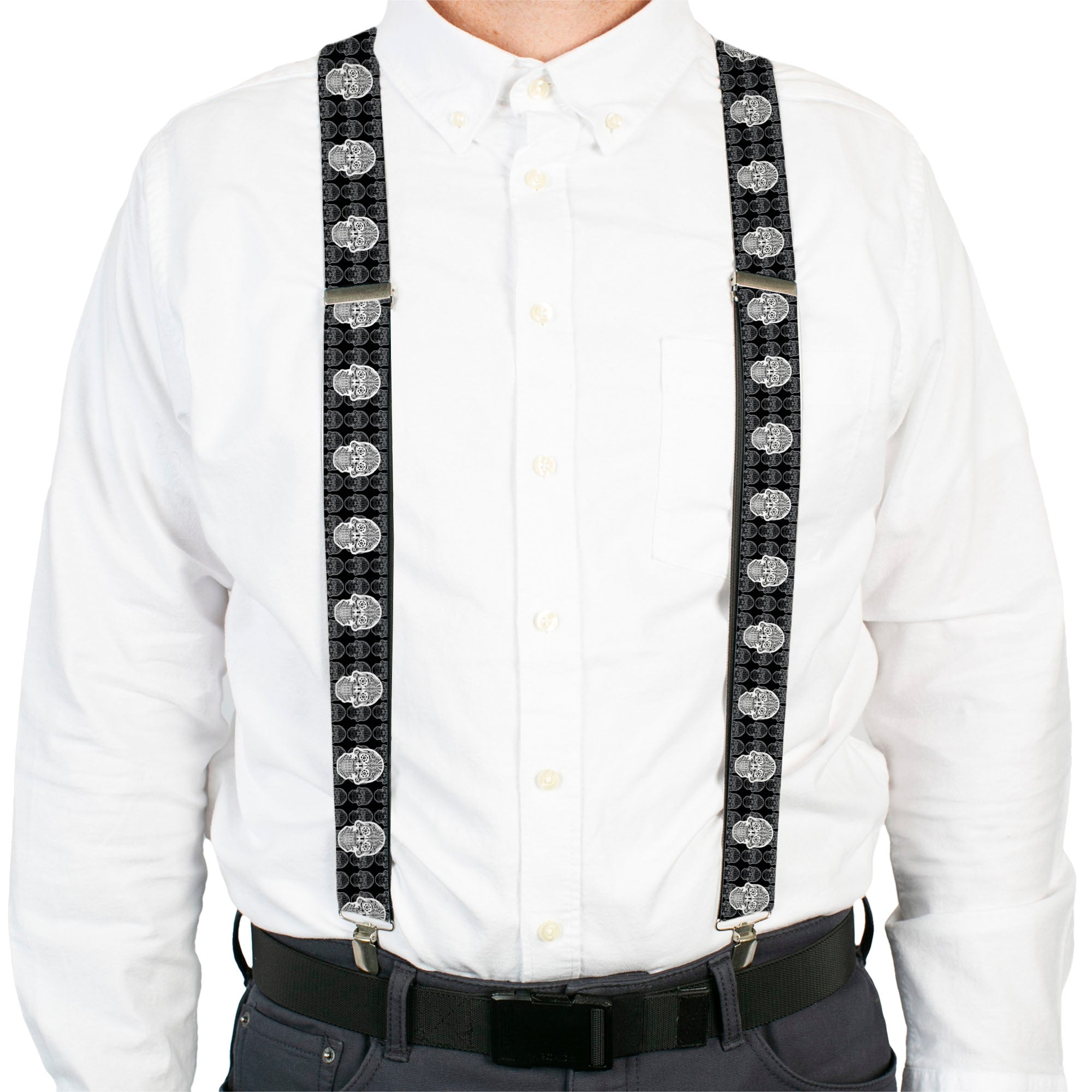 Suspenders - Skull Candy Black/Gray/White Suspenders Buckle-Down