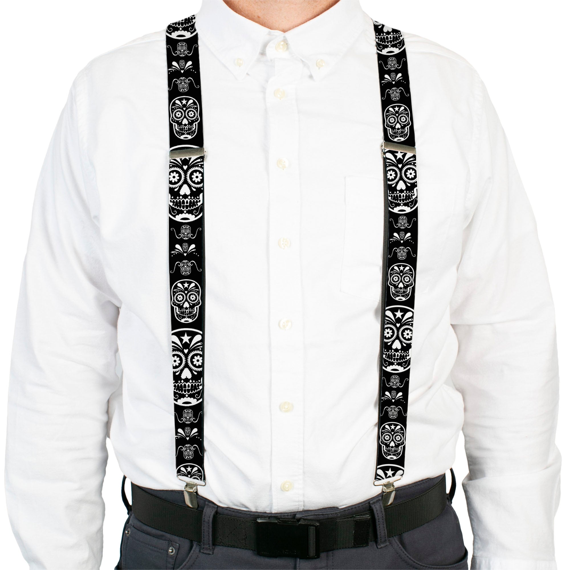 Suspenders - Sugar Skulls Black/White Suspenders Buckle-Down
