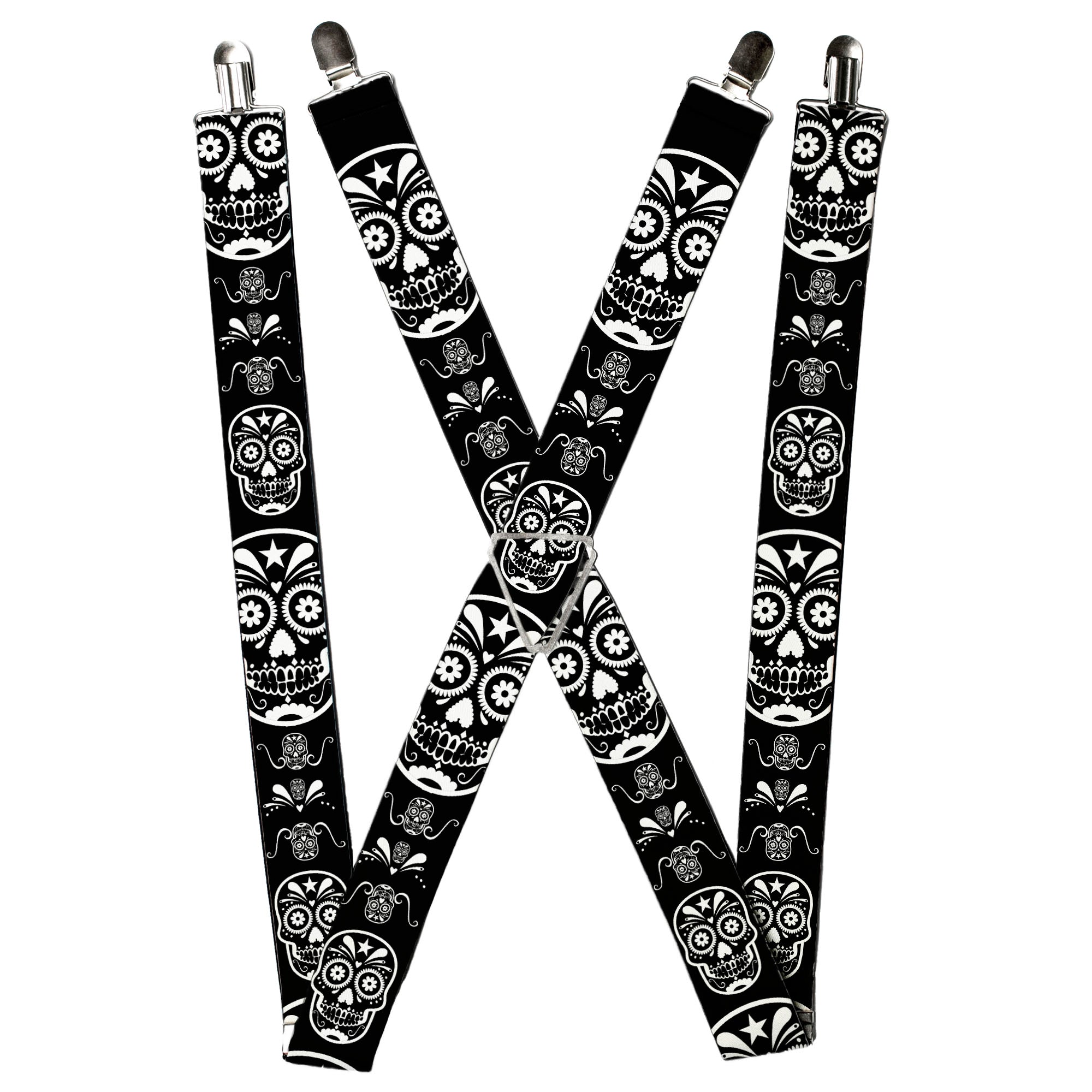 Suspenders - Sugar Skulls Black/White Suspenders Buckle-Down