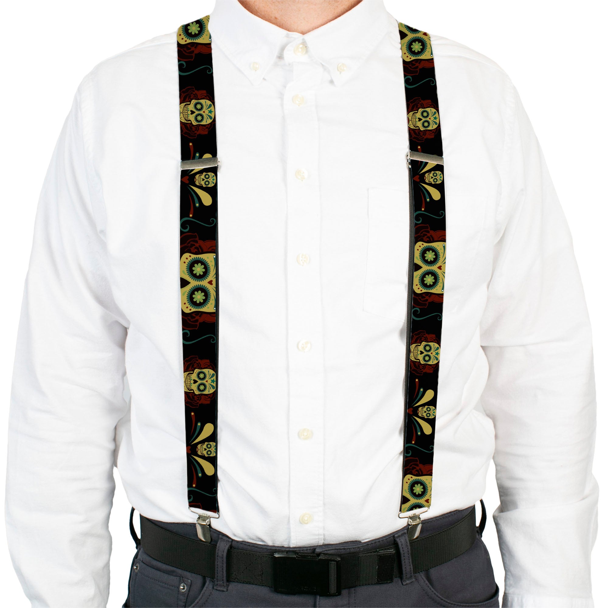 Suspenders - Sugar Skulls Black/Olive/Burgundy Suspenders Buckle-Down