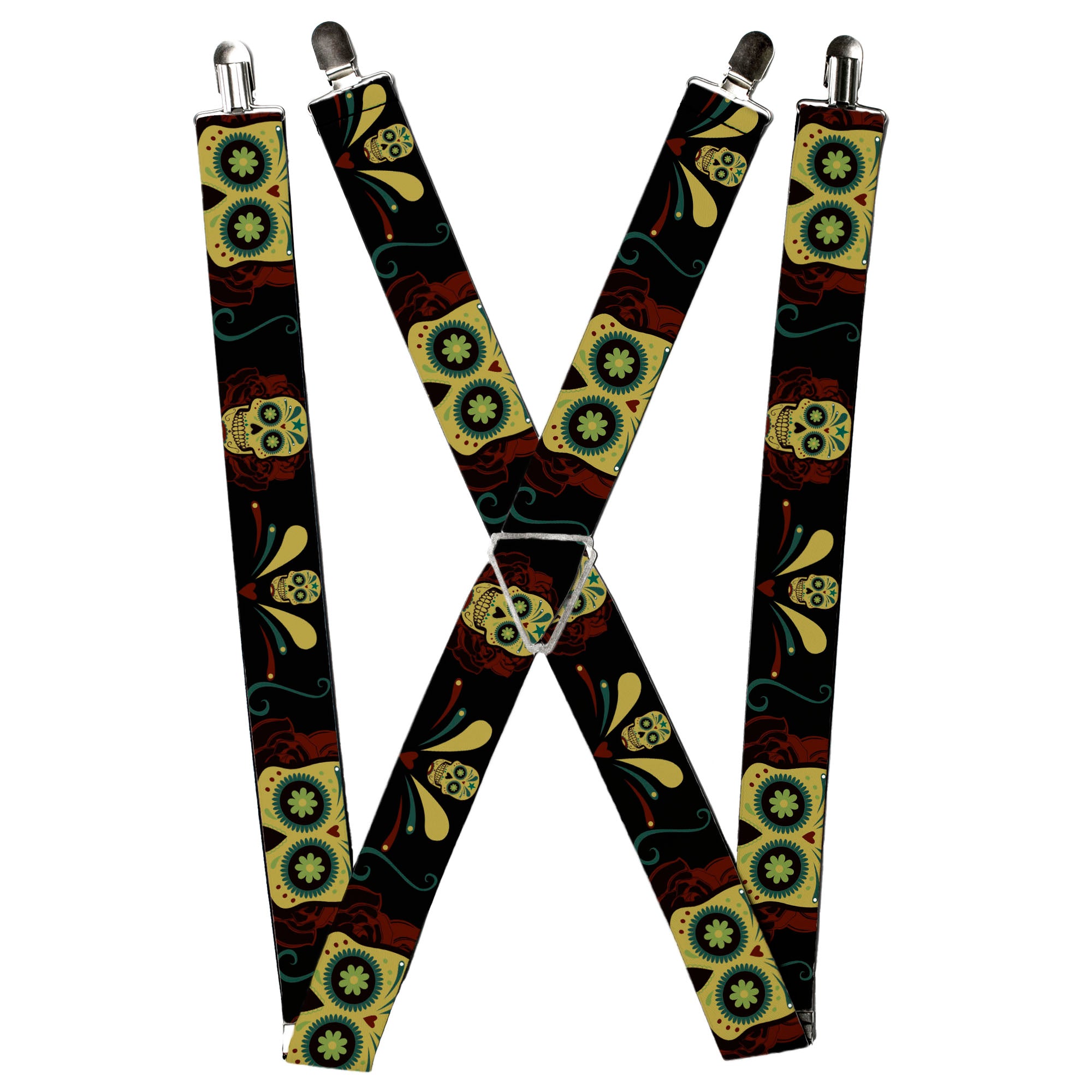 Suspenders - Sugar Skulls Black/Olive/Burgundy Suspenders Buckle-Down