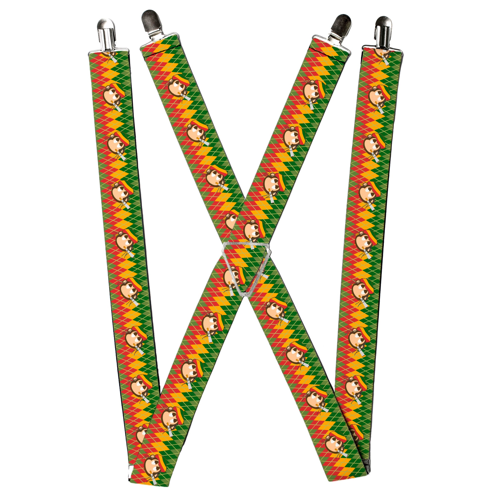 Suspenders - Smoking Monkey Repeat Argyle Rasta Suspenders Buckle-Down