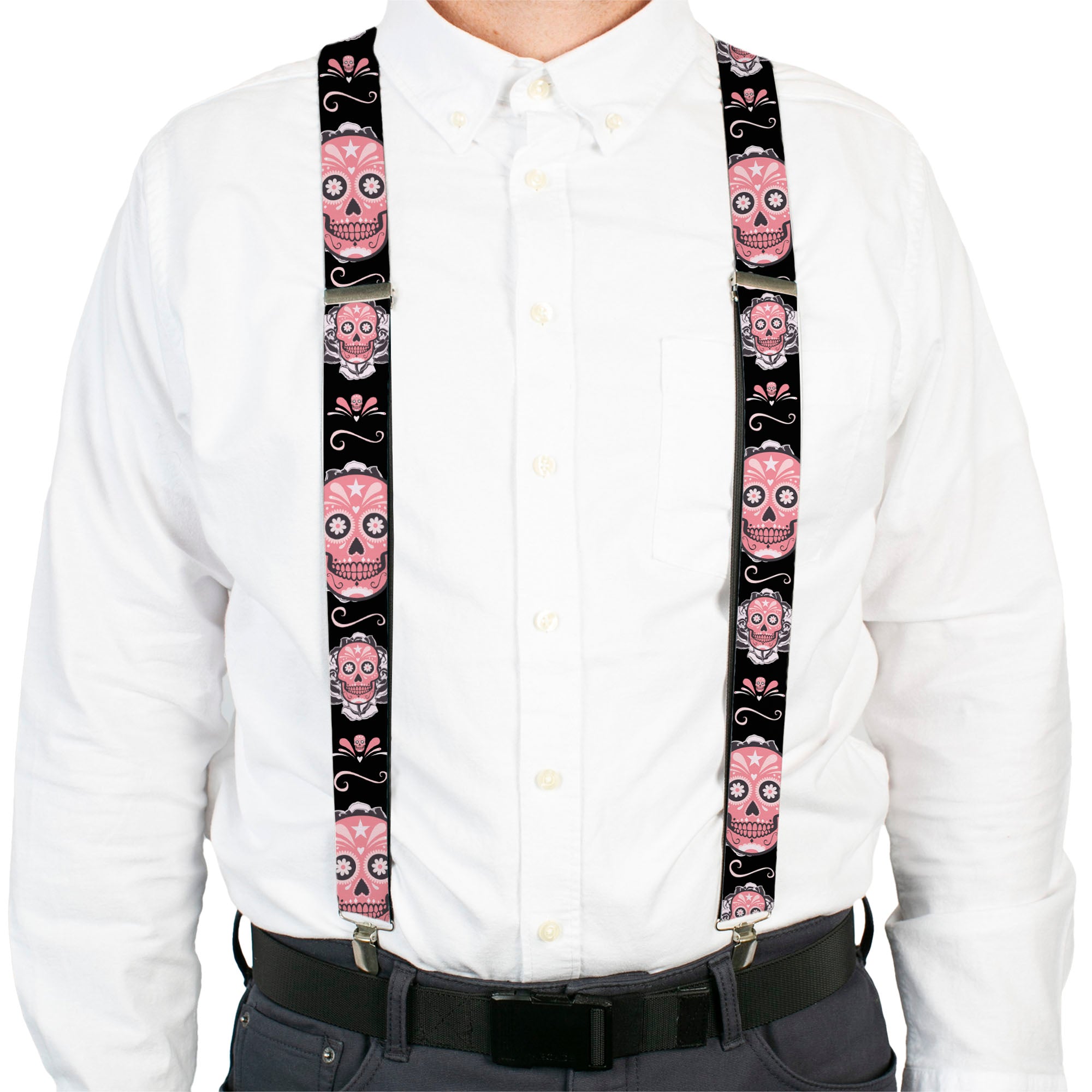 Suspenders - Sugar Skulls Gray/Pink Suspenders Buckle-Down
