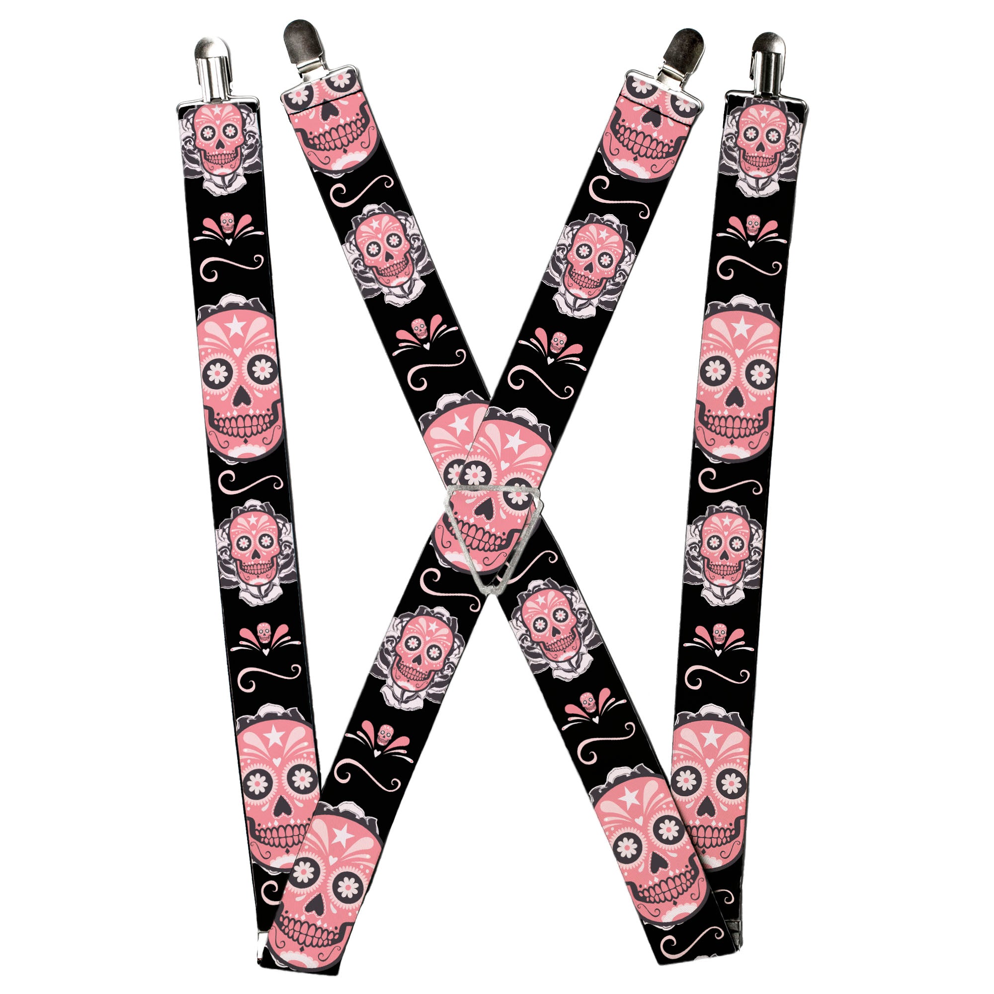Suspenders - Sugar Skulls Gray/Pink Suspenders Buckle-Down