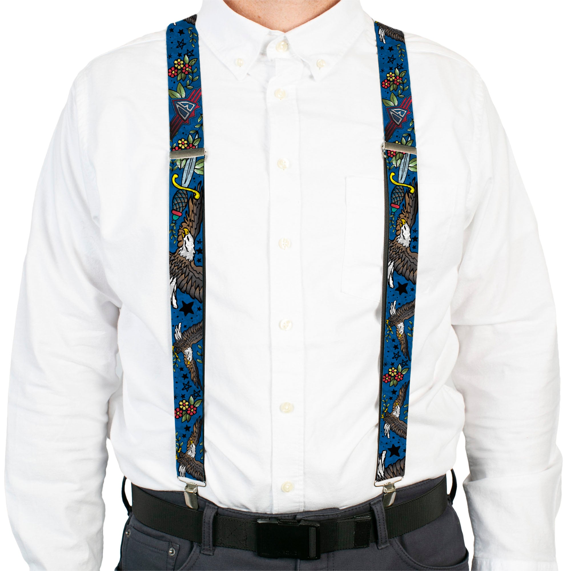 Suspenders - Truth and Justice CLOSE-UP Blue