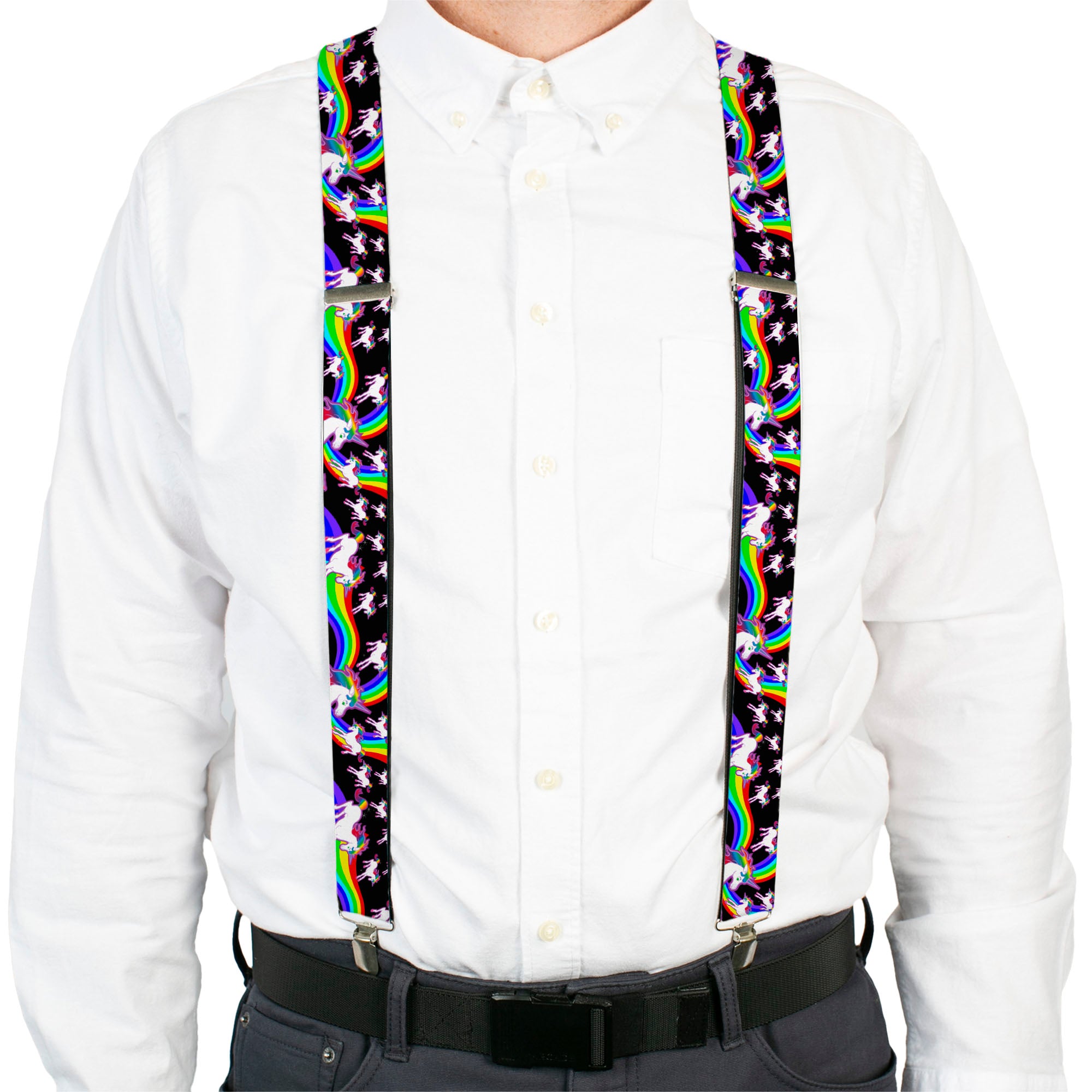 Suspenders - Unicorns/Rainbow Swirl Black