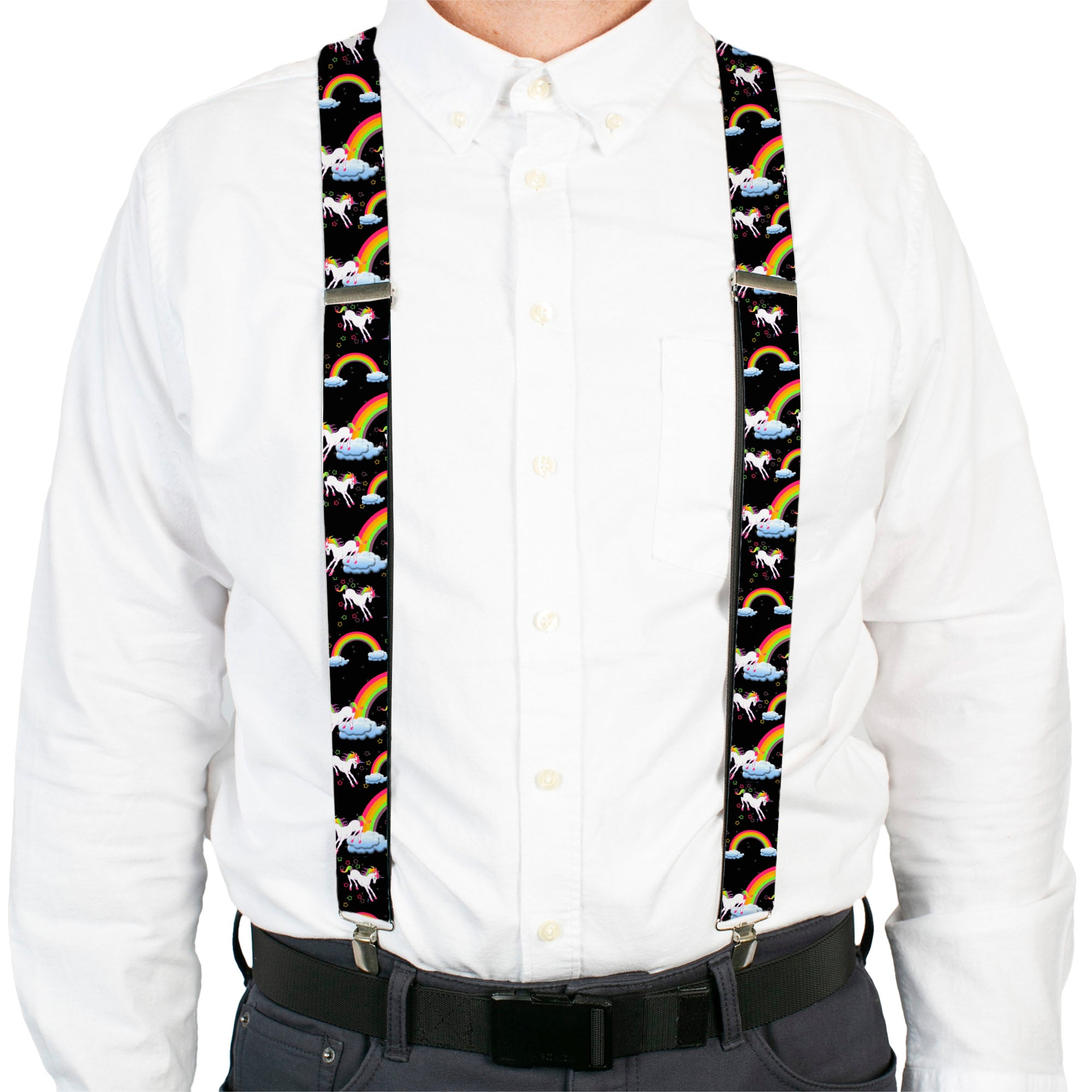 Suspenders - Unicorns/Rainbows/Stars Black