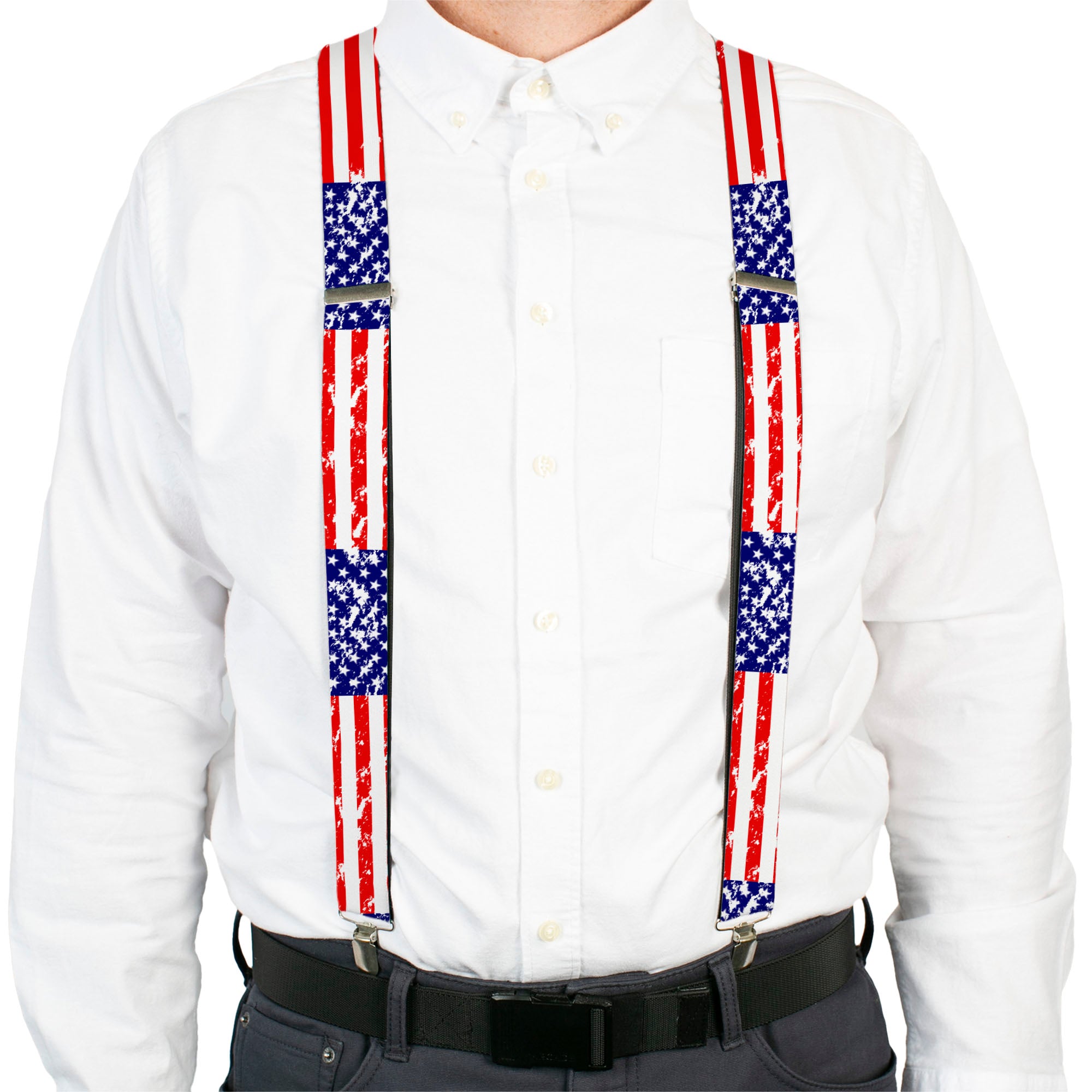 Suspenders - 1.5" - United States Flags CLOSE-UP Weathered Suspenders Buckle-Down