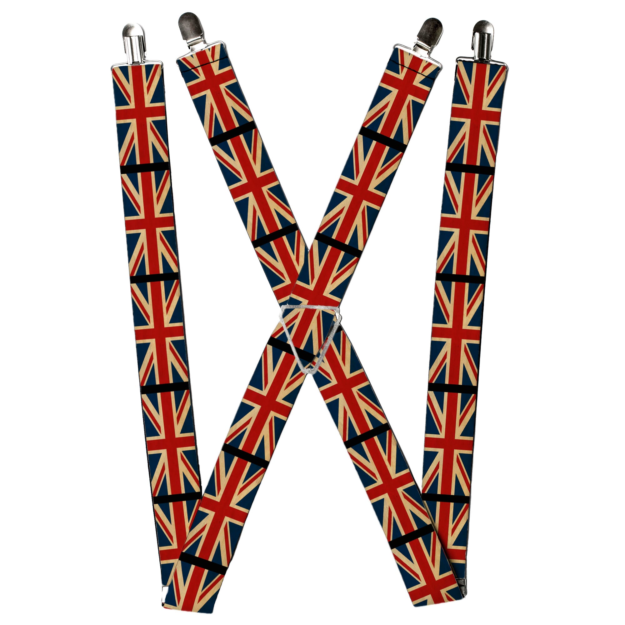 Suspenders - United Kingdom Flags Vintage Black