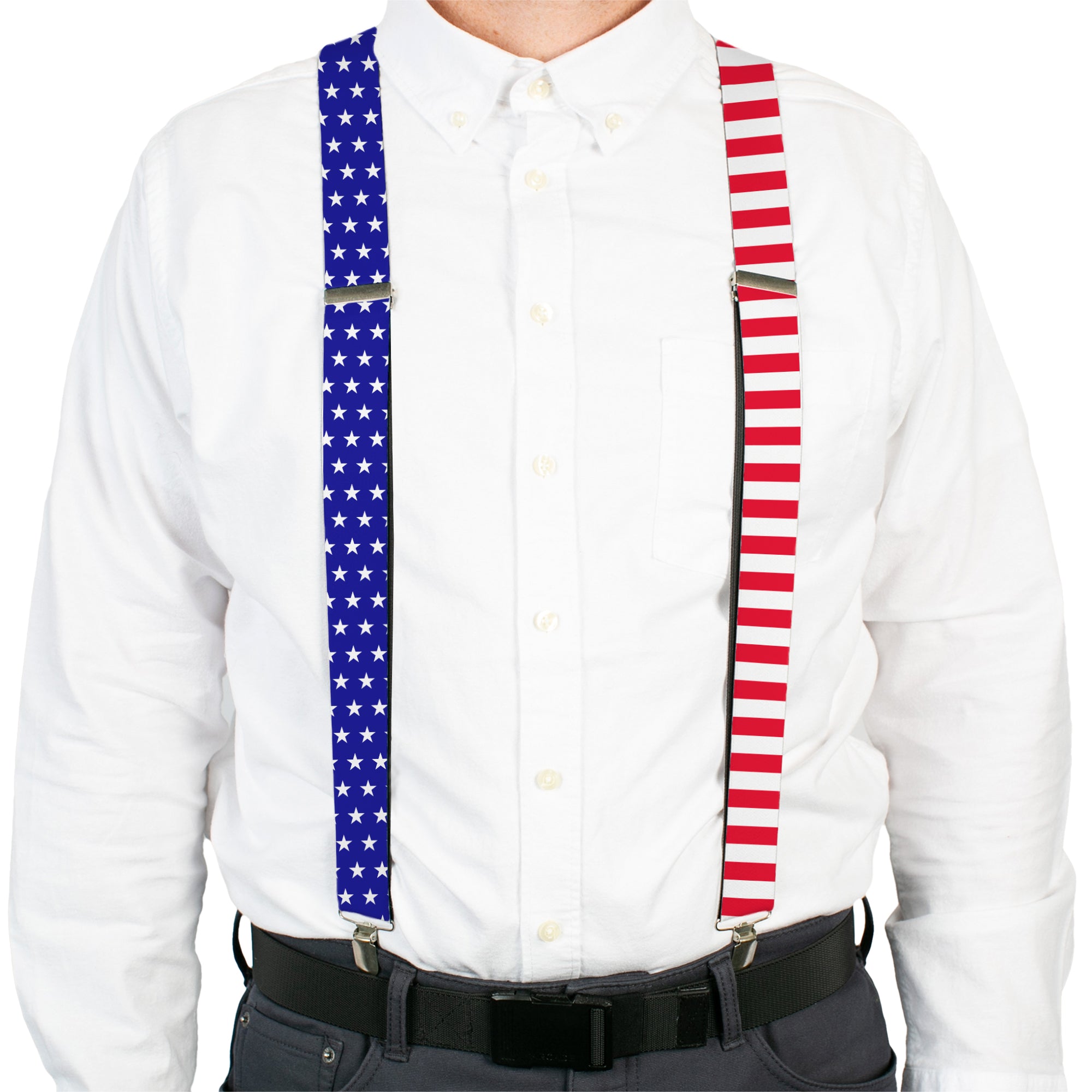 Suspenders - United States Flag Split Stars Blue/White + Stripes Red/White