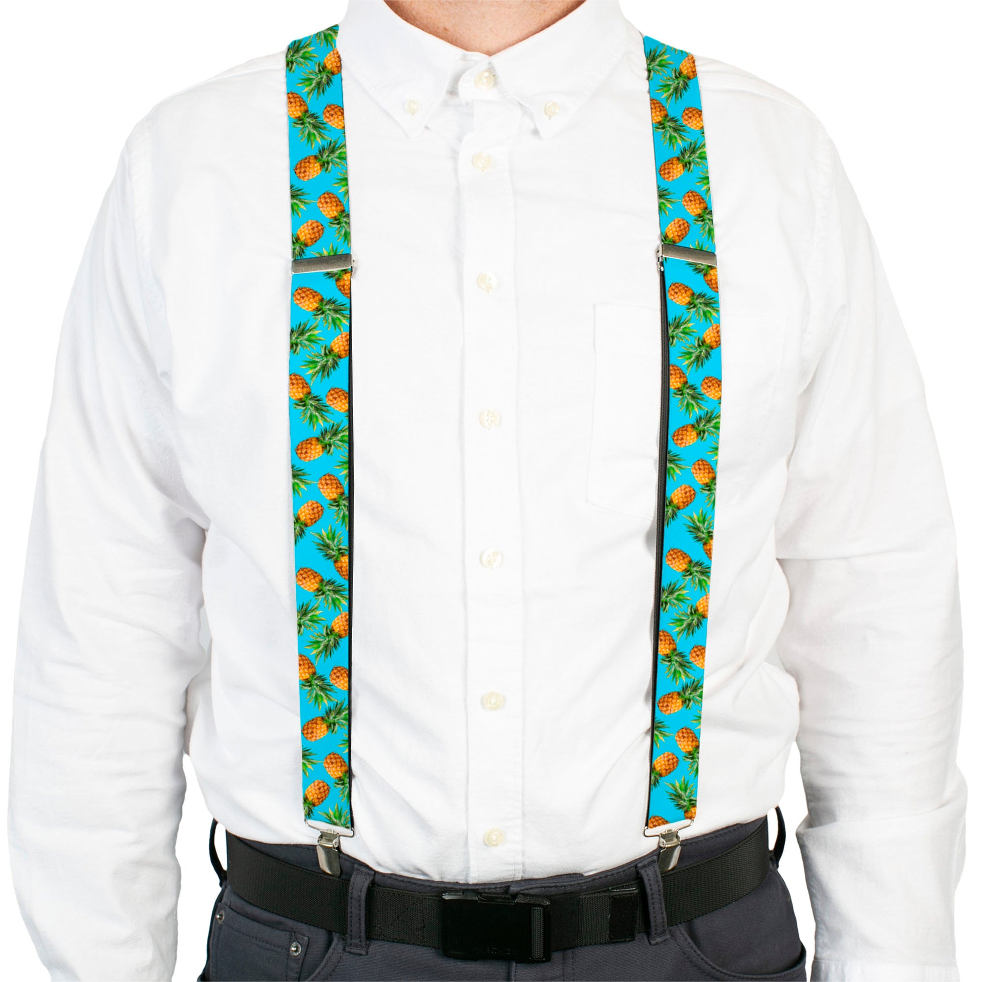 Suspenders - 1.5" - Vivid Pineapples Scattered Blue Suspenders Buckle-Down