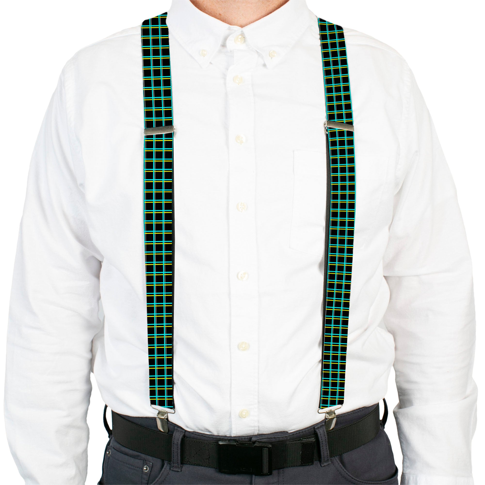 Suspenders - Wire Grid Black/Turquoise/Yellow