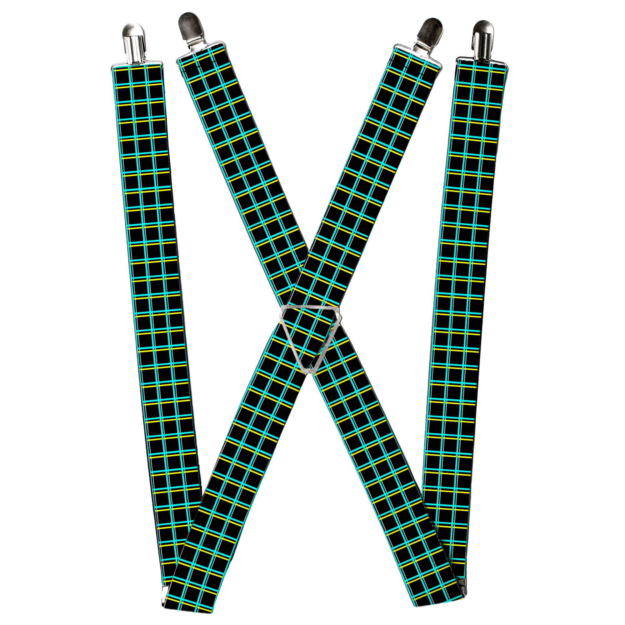 Suspenders - Wire Grid Black/Turquoise/Yellow