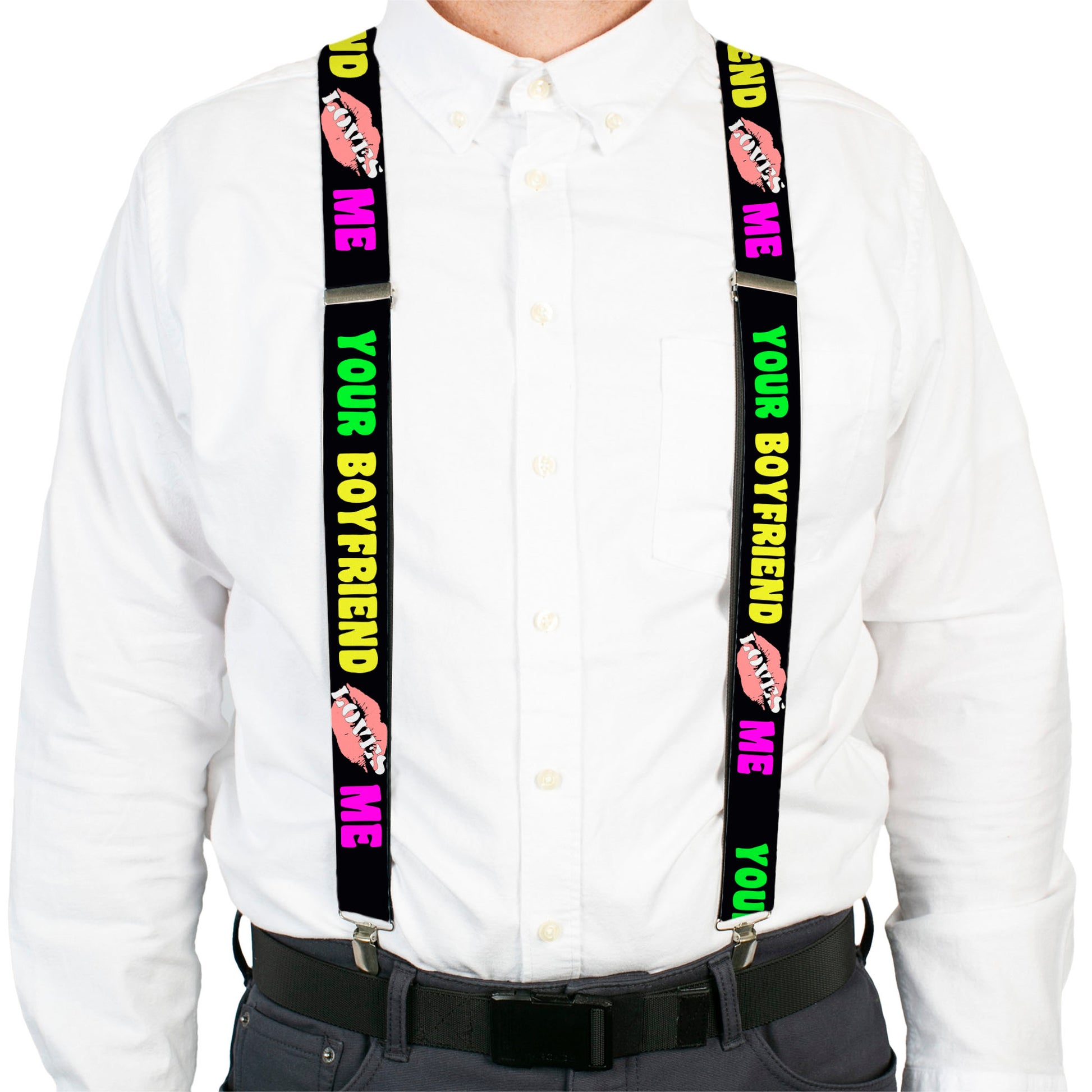 Suspenders - YOUR BOYFRIEND LOVES ME w/Kiss Black/Neon Suspenders Buckle-Down