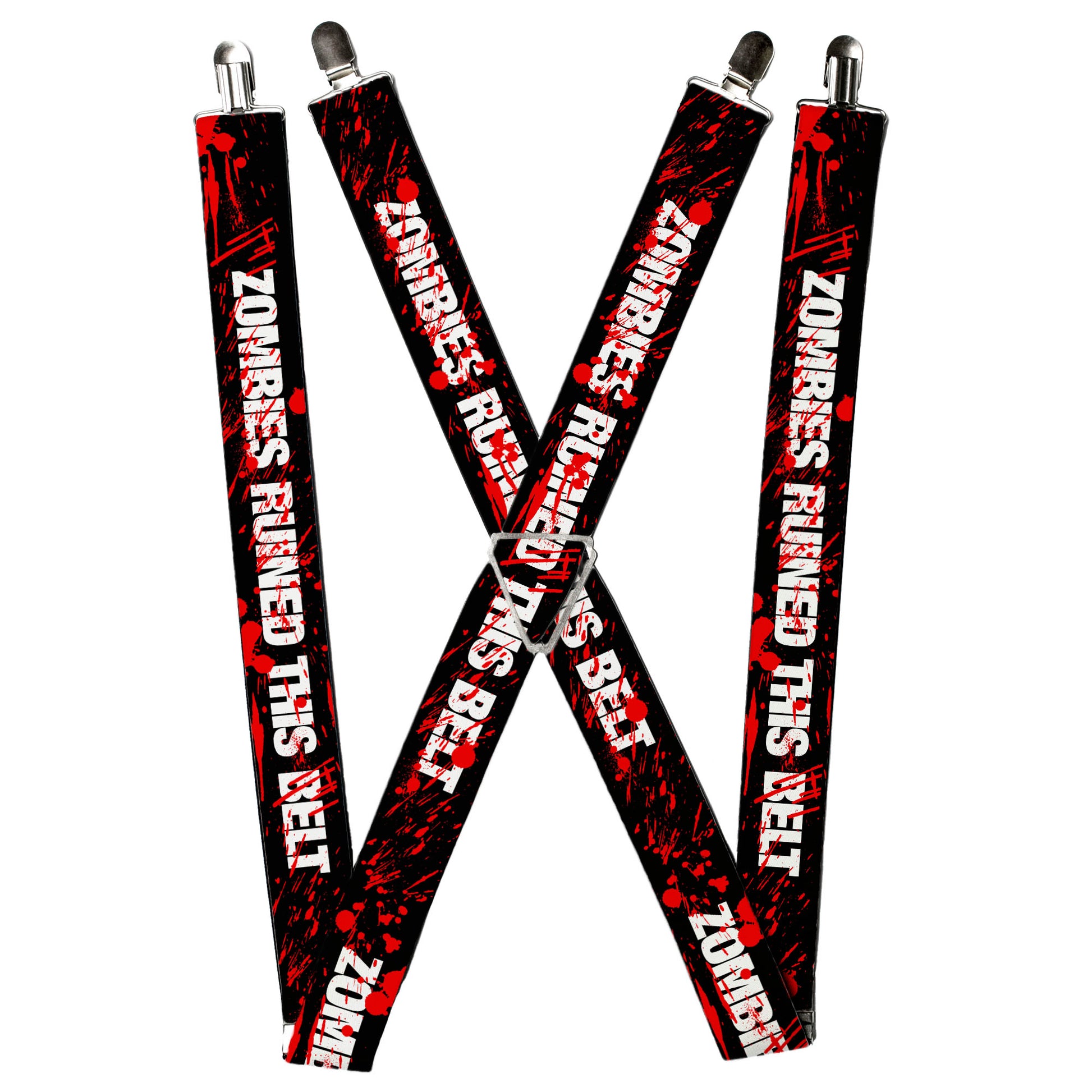 Suspenders - ZOMBIES RUINED THIS BELT Black/White/Red Splatter Suspenders Buckle-Down