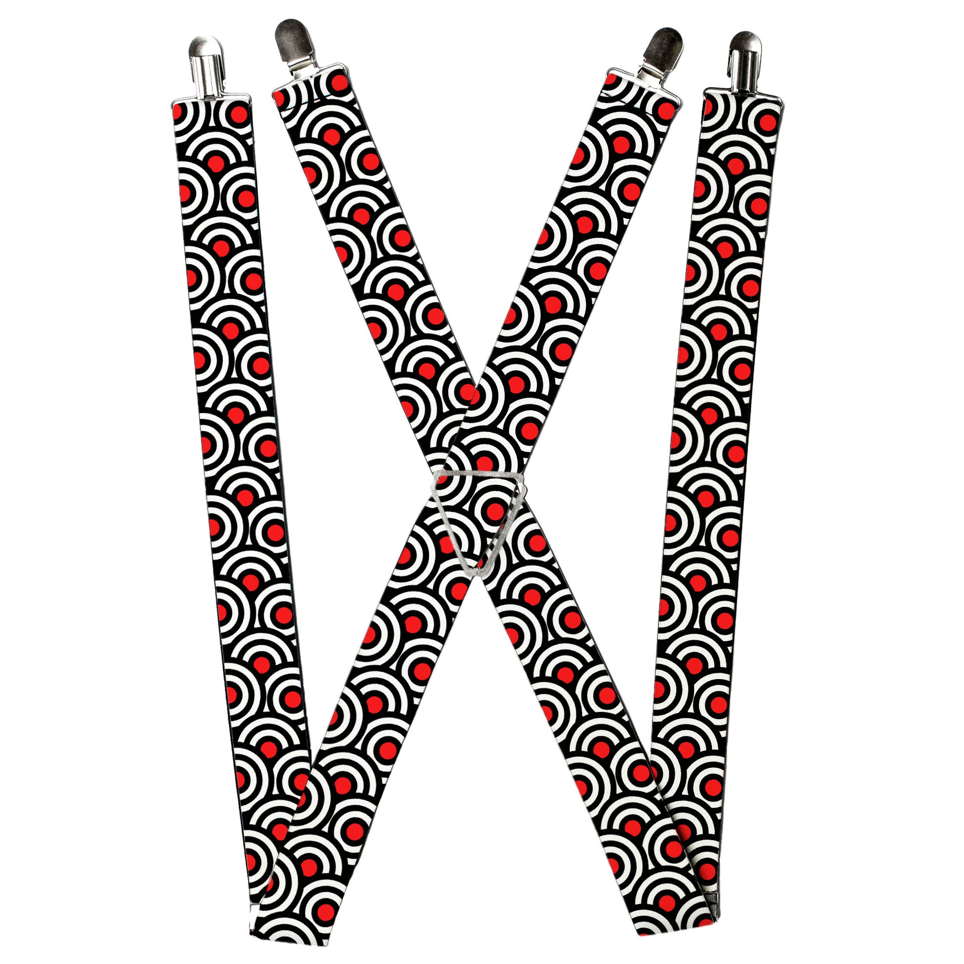 Suspenders - Bullseye Stacked Black/White/Red Suspenders Buckle-Down