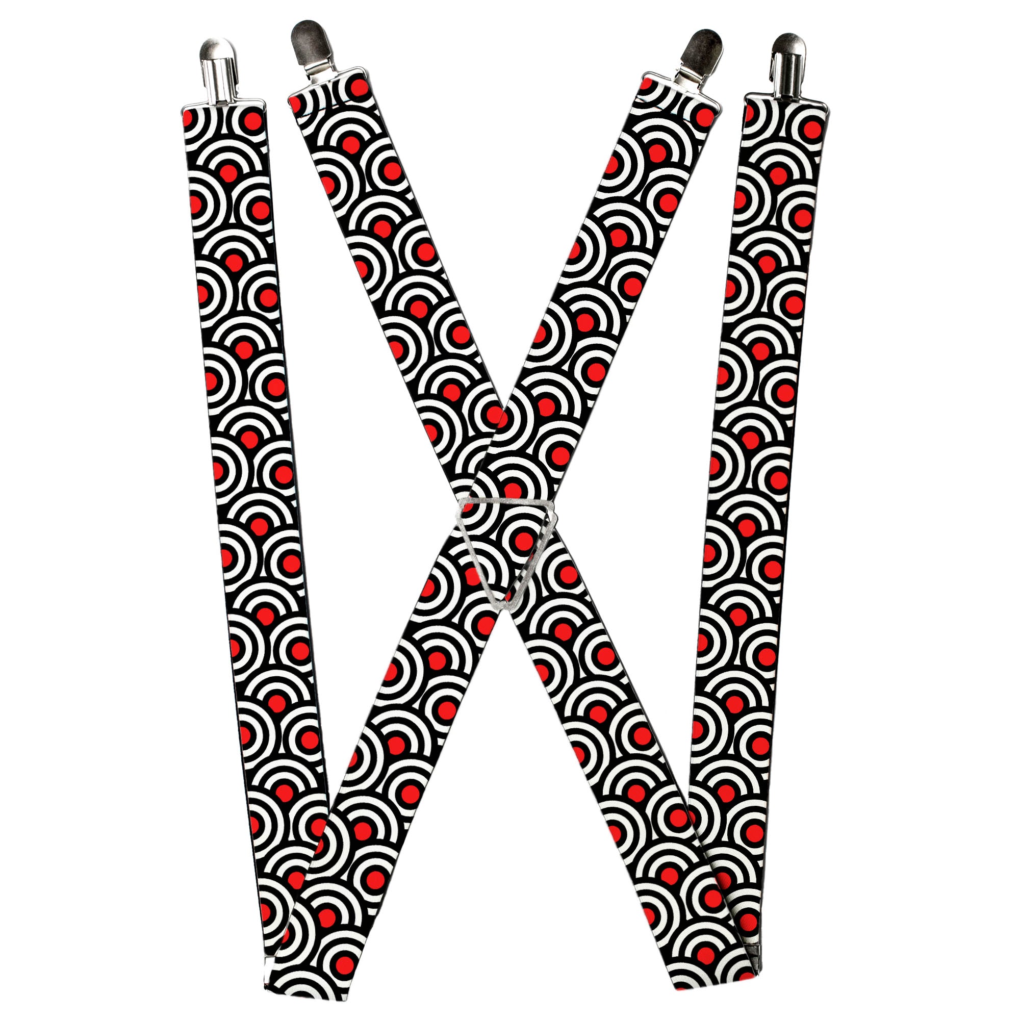 Suspenders - Bullseye Stacked Black/White/Red Suspenders Buckle-Down