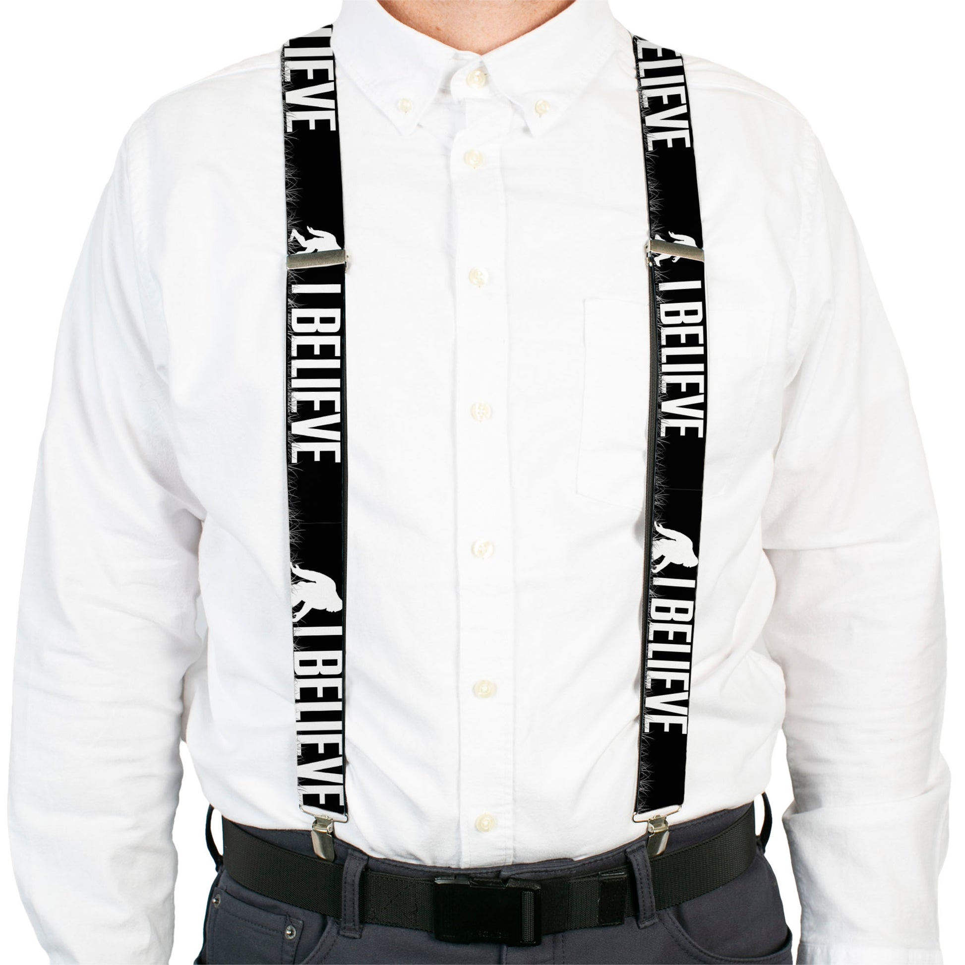 Suspenders - Bigfoot Silhouette I BELIEVE Black/Gray/White Suspenders Buckle-Down