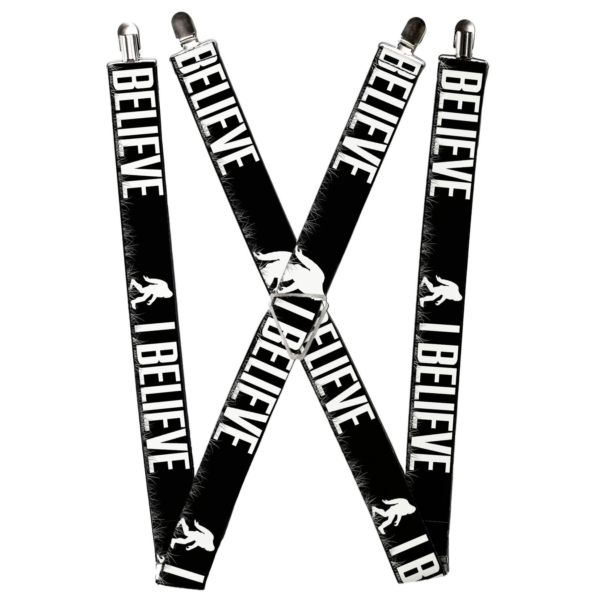 Suspenders - Bigfoot Silhouette I BELIEVE Black/Gray/White Suspenders Buckle-Down