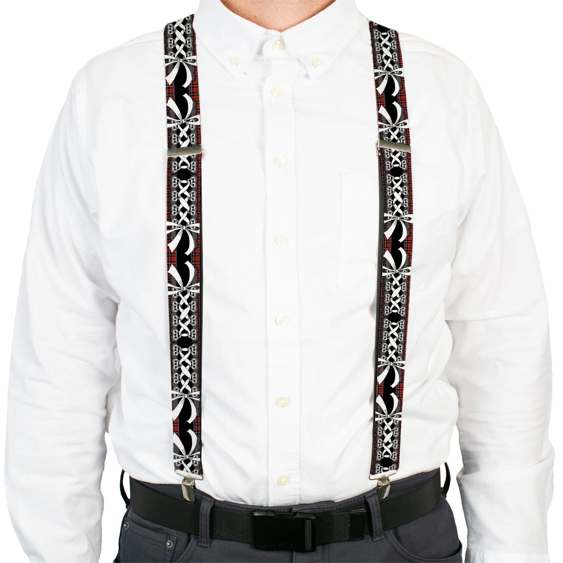 Suspenders - Corset Lace Up w/Bow Red Plaid/Black Suspenders Buckle-Down