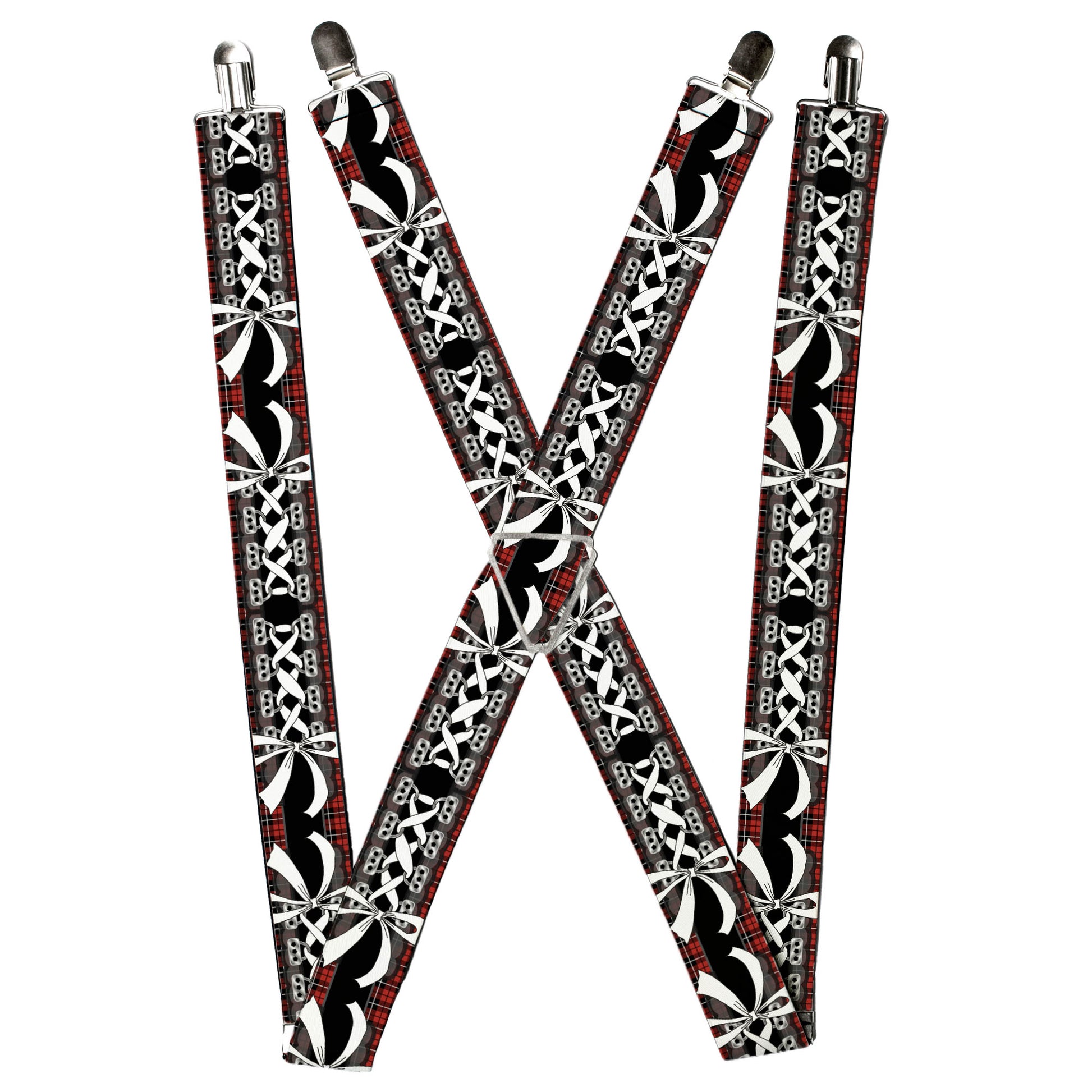 Suspenders - Corset Lace Up w/Bow Red Plaid/Black Suspenders Buckle-Down