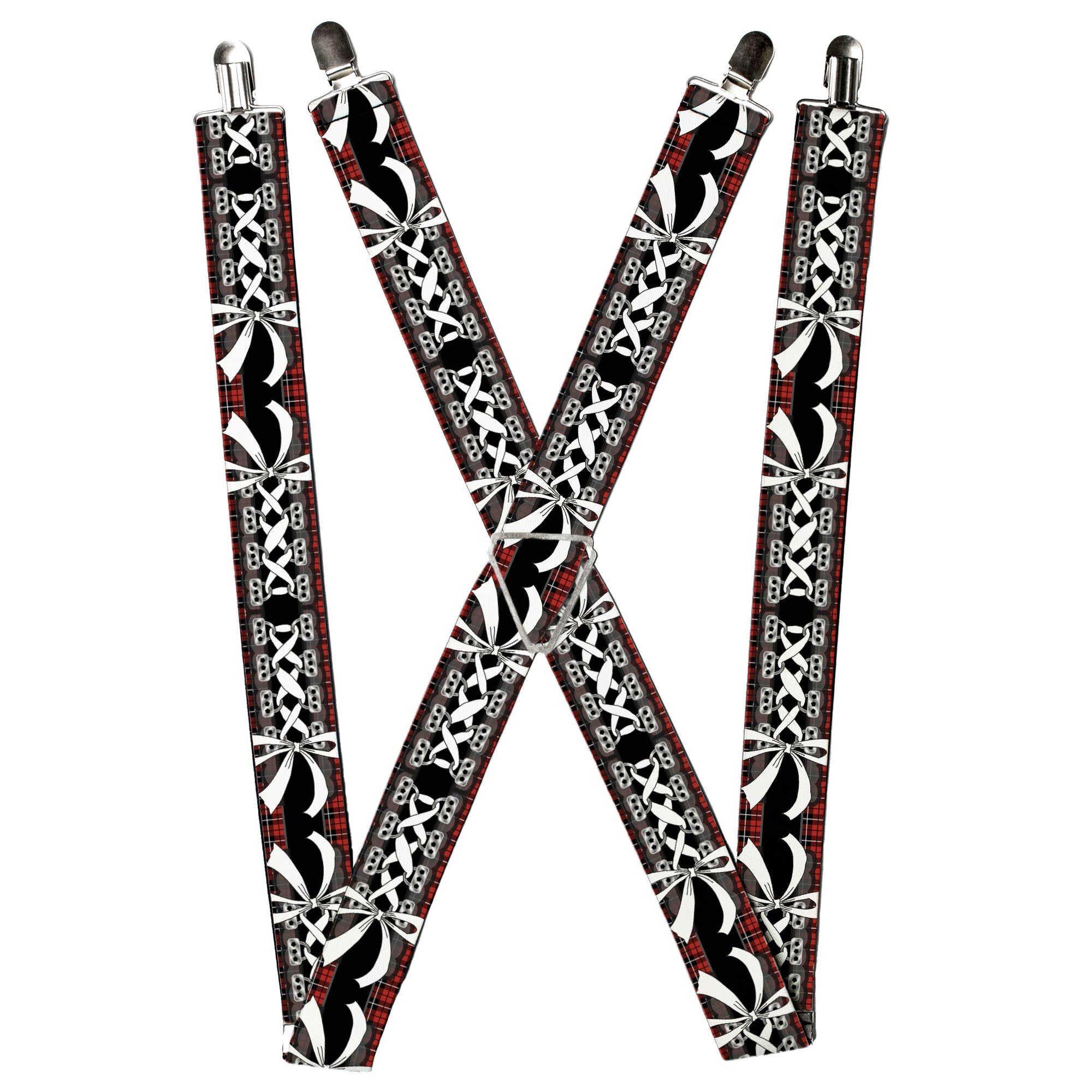 Suspenders - Corset Lace Up w/Bow Red Plaid/Black Suspenders Buckle-Down