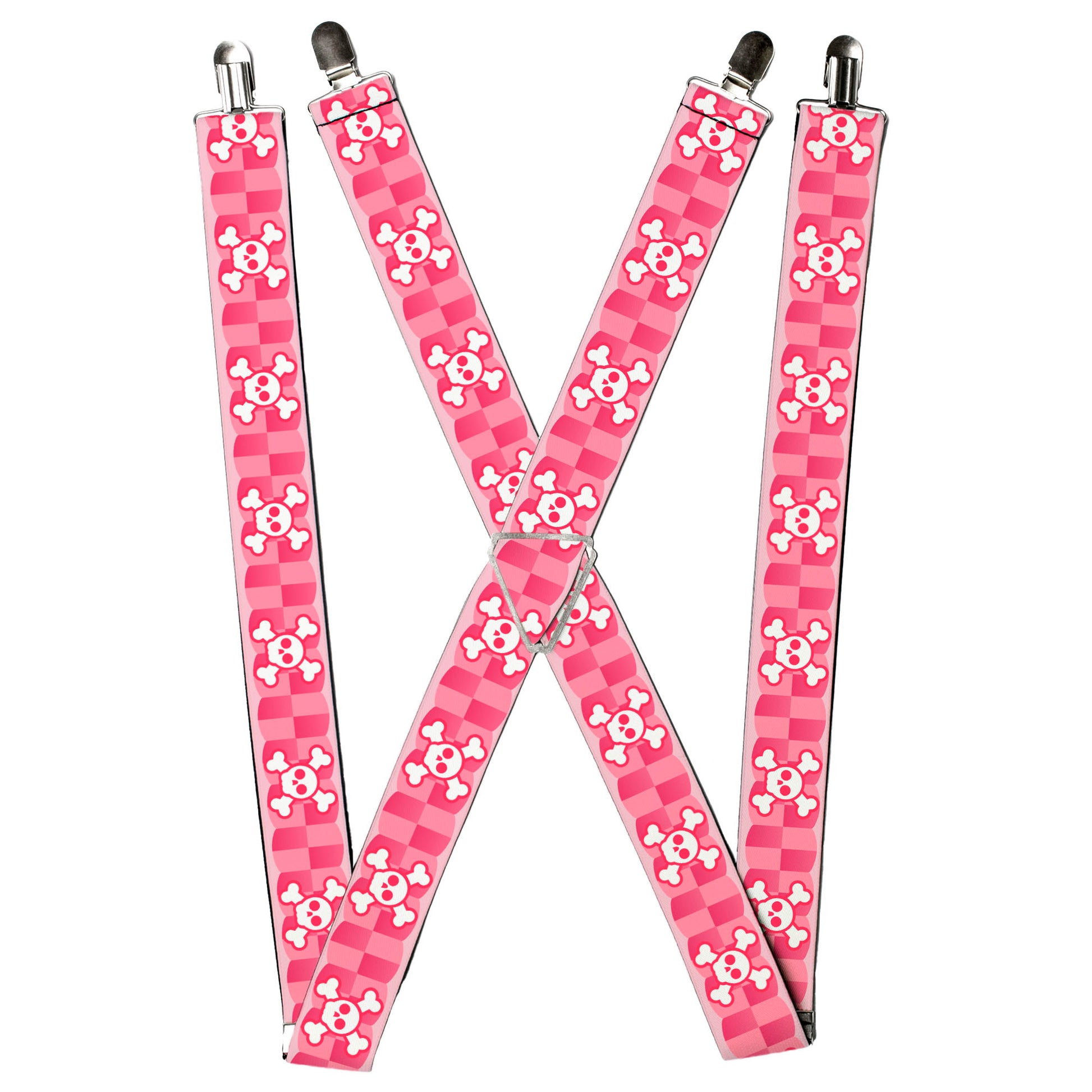 Suspenders - Cute Skulls w/Checkers Pinks/White Suspenders Buckle-Down