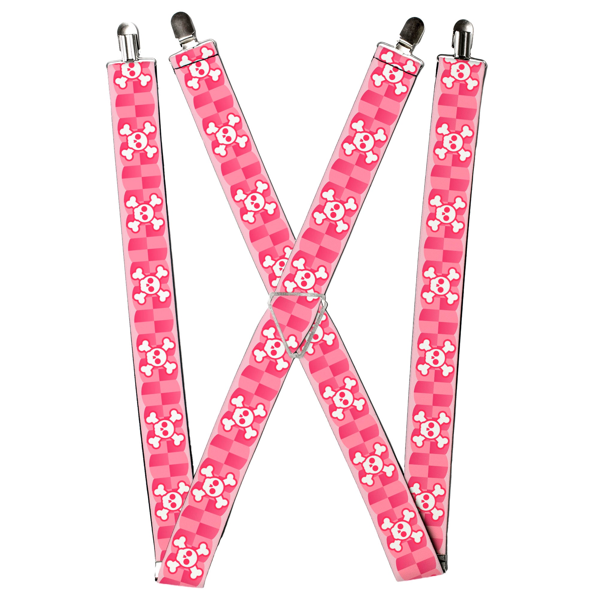 Suspenders - Cute Skulls w/Checkers Pinks/White Suspenders Buckle-Down