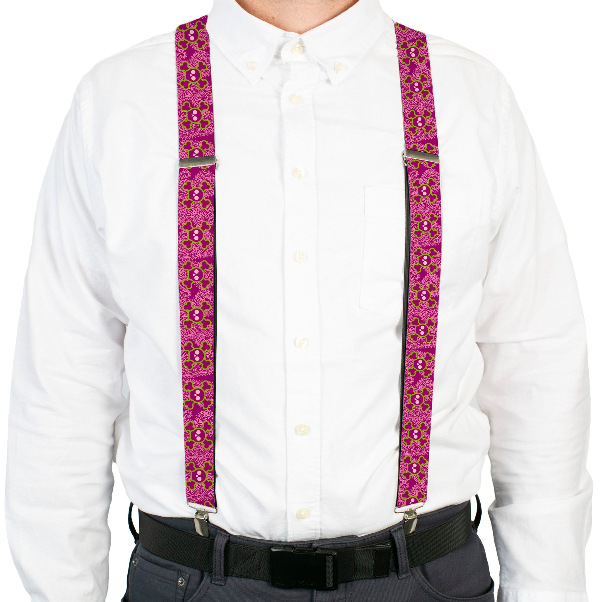 Suspenders - Cute Skulls w/Paisley Purple/Pink/Green Suspenders Buckle-Down