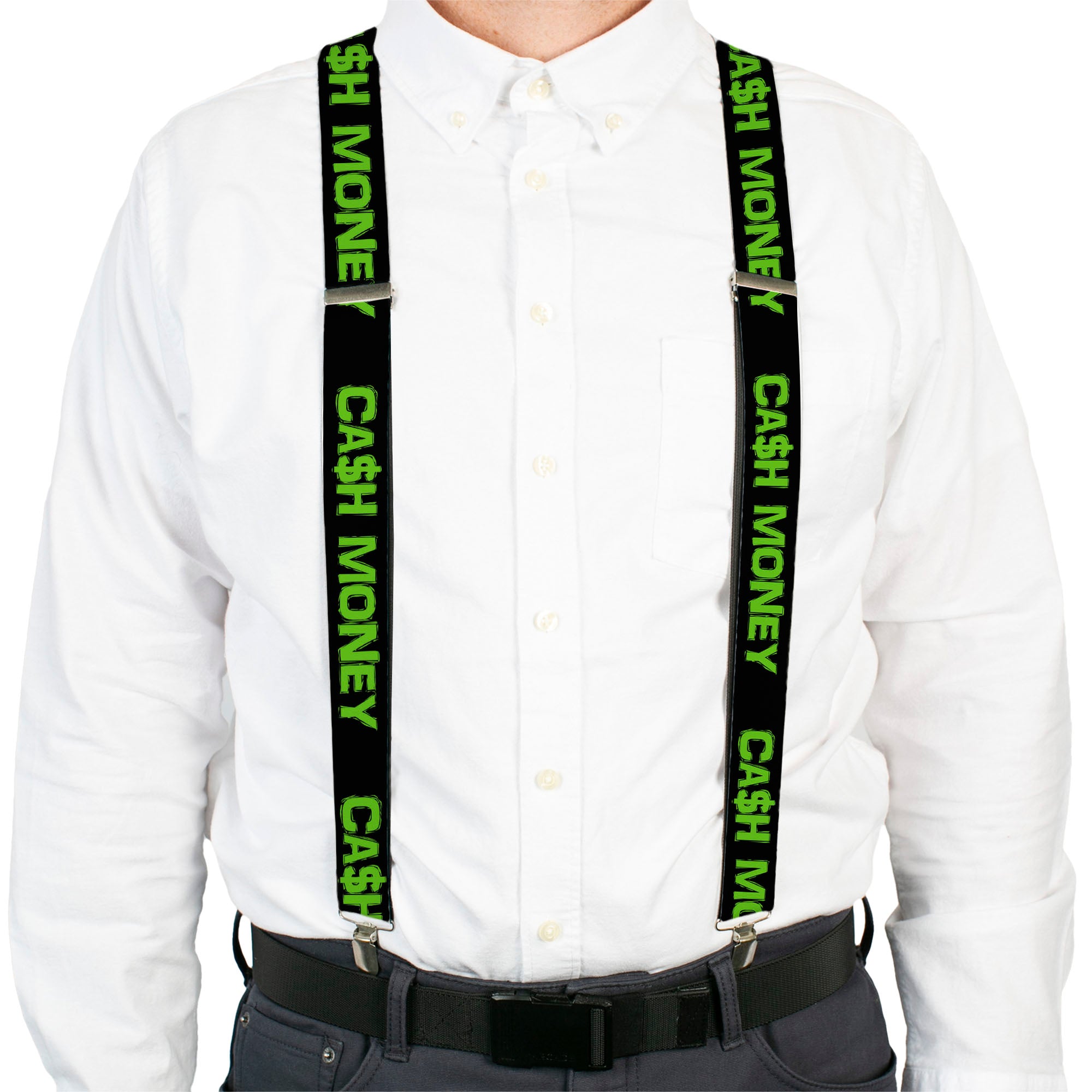 Suspenders - CA$H MONEY Black/Green Suspenders Buckle-Down